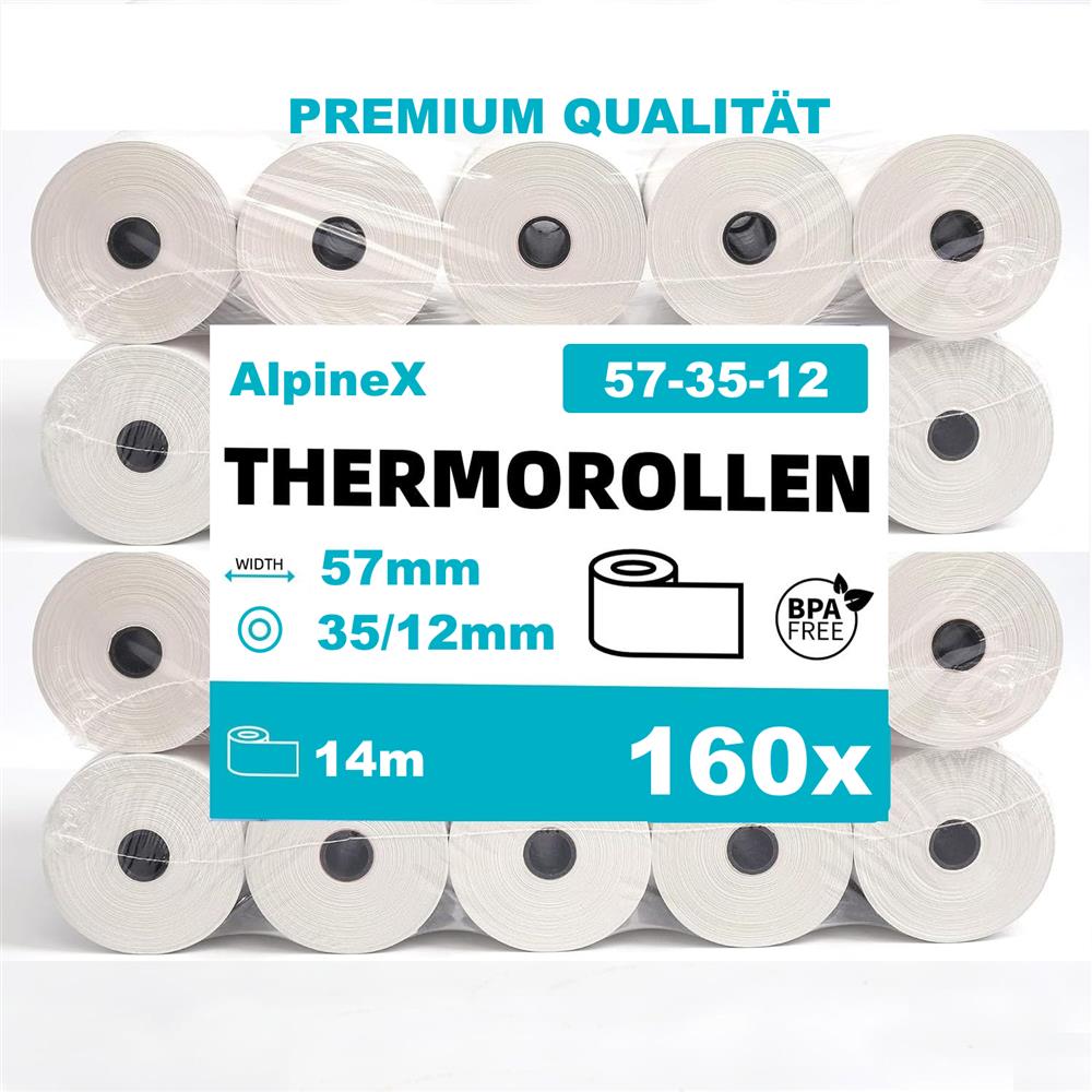 Thermo Bonrolle PAP FSC Mix 57/35/12 mm x 14 m weiss, Karton mit 160 Stück