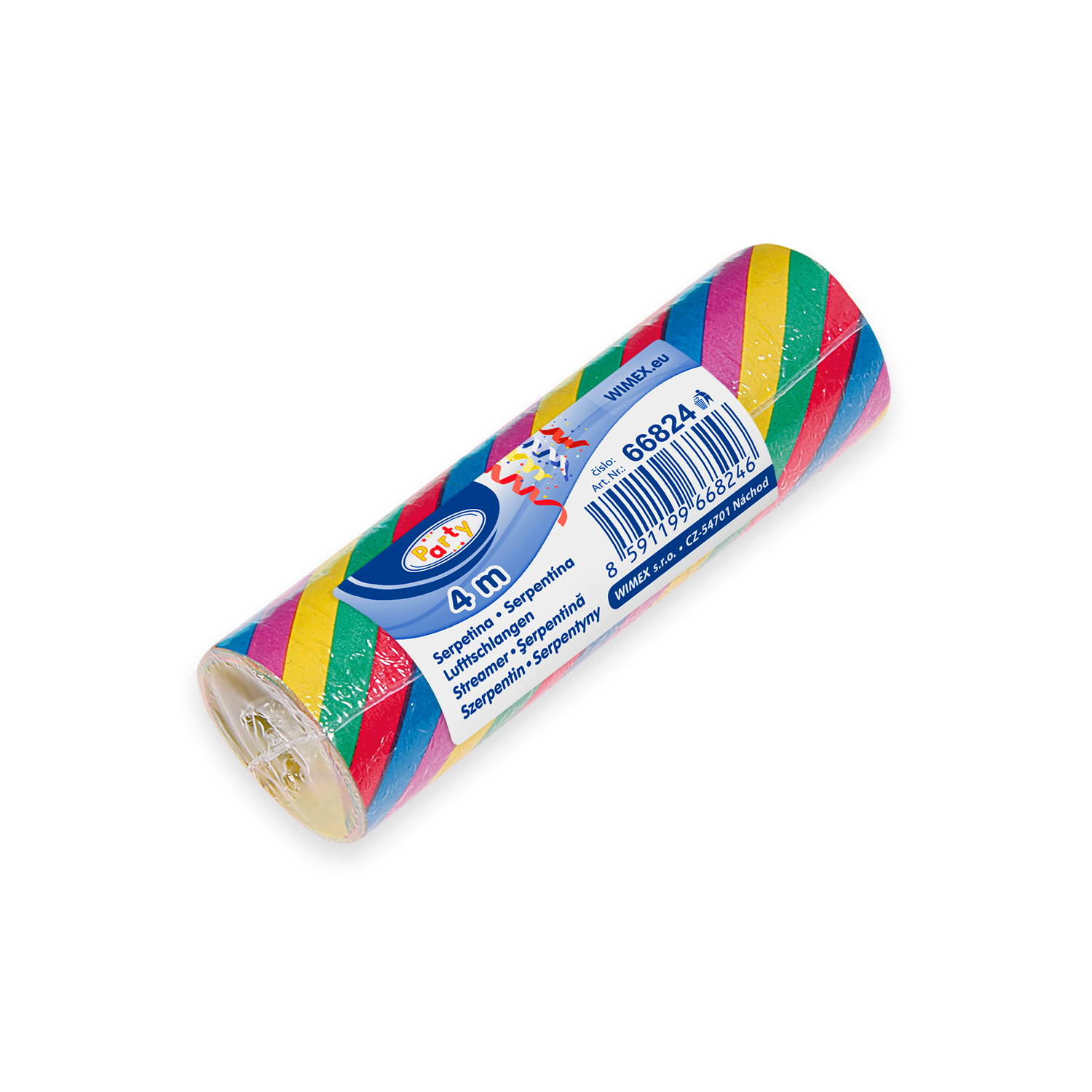Luftschlange aus PAP, sortierte Motive, 7 mm x 4 m, 1 Rolle in der Packung