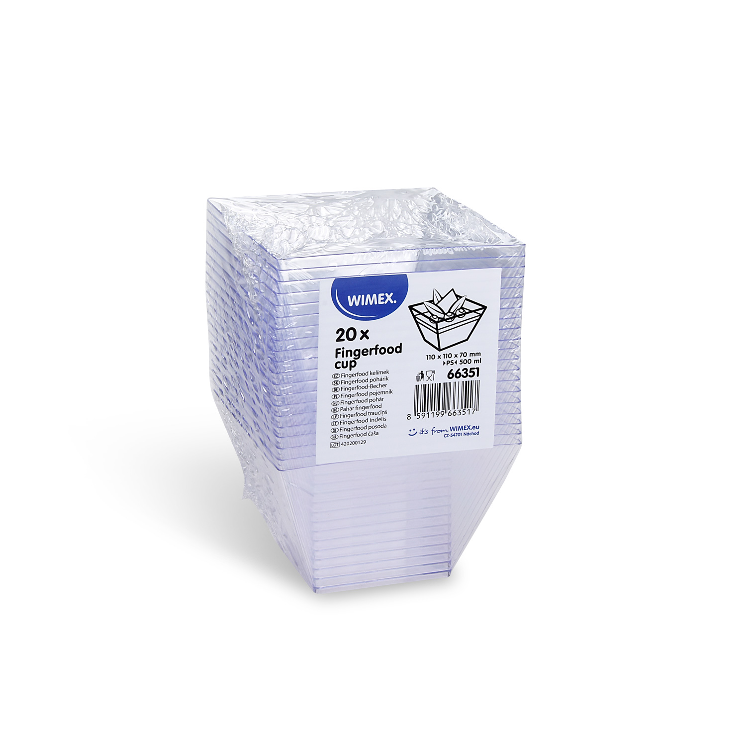 Fingerfood-Becher PS glasklar eckig 110 x 110 x 70 mm 500 ml, Packung mit 20 Stück