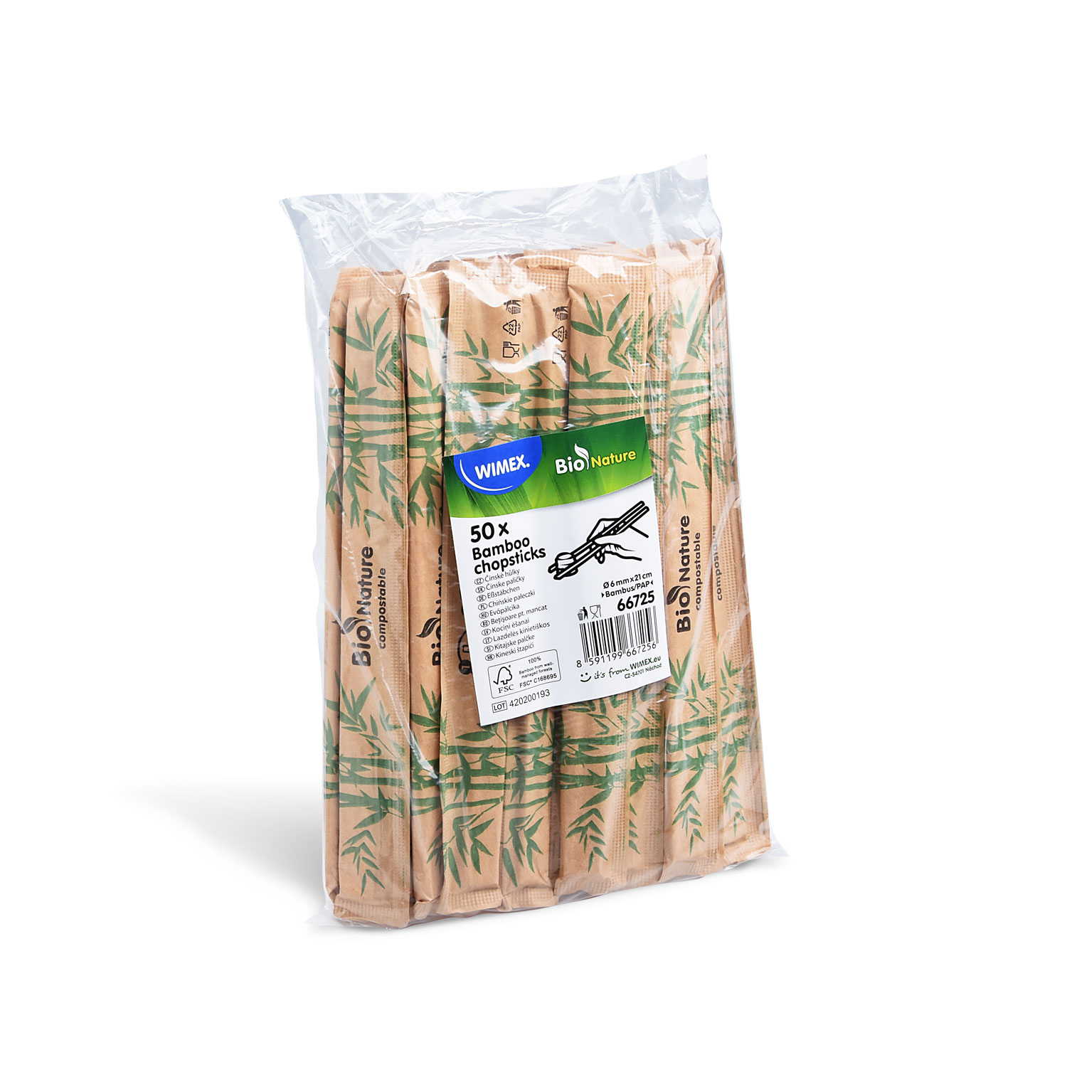 Bambus-Essstäbchen 21 cm FSC 100%, paarweise verpackt, Packung mit 50 Paaren