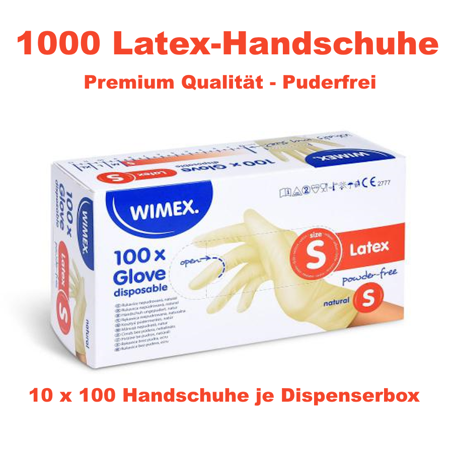 Latex-Handschuh ungepudert natur Grösse S, Karton mit 1000 Stück