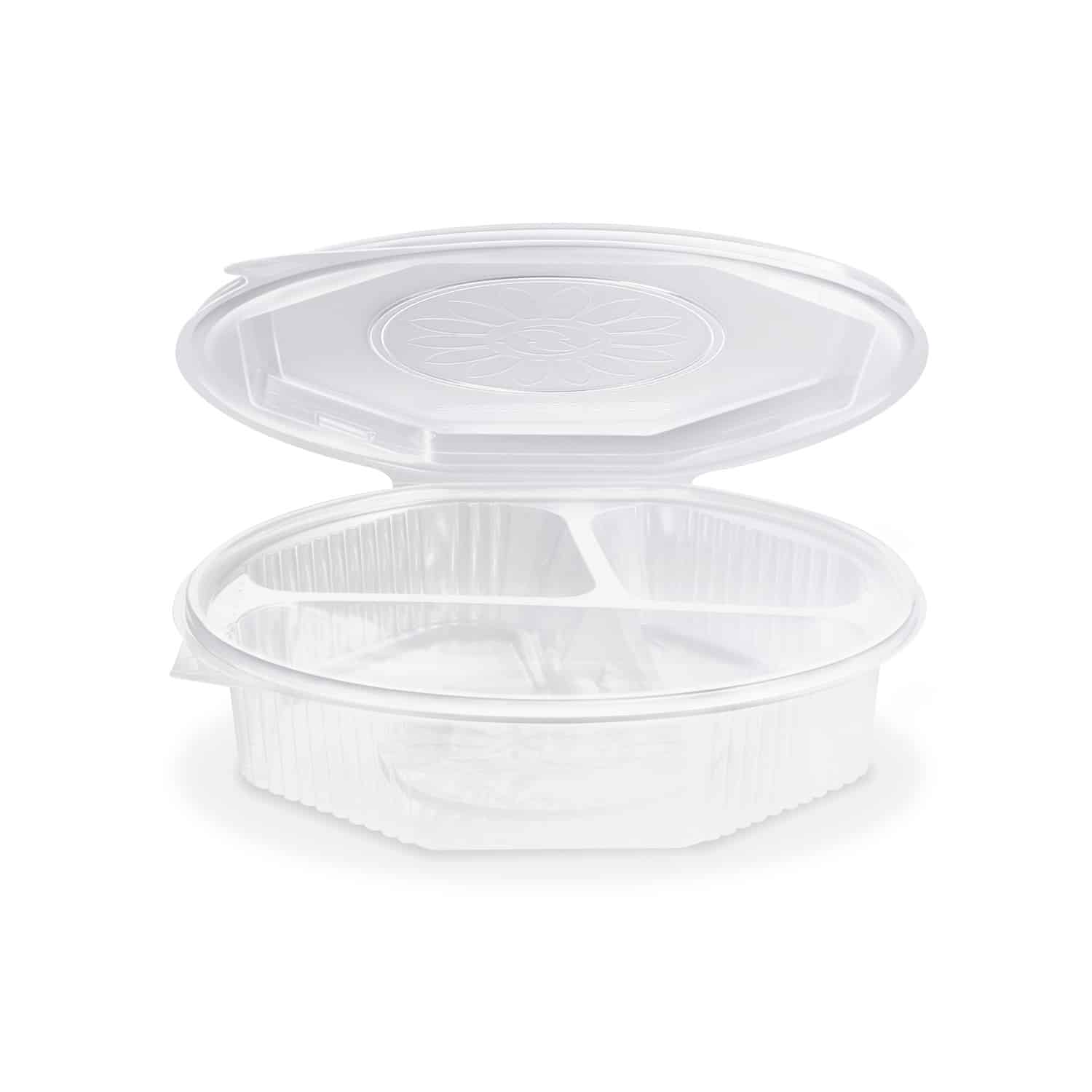 Menü-Schale PP klar 930 ml 3-geteilt achteckig Ø 220 x 57 mm, Packung mit 25 Stück