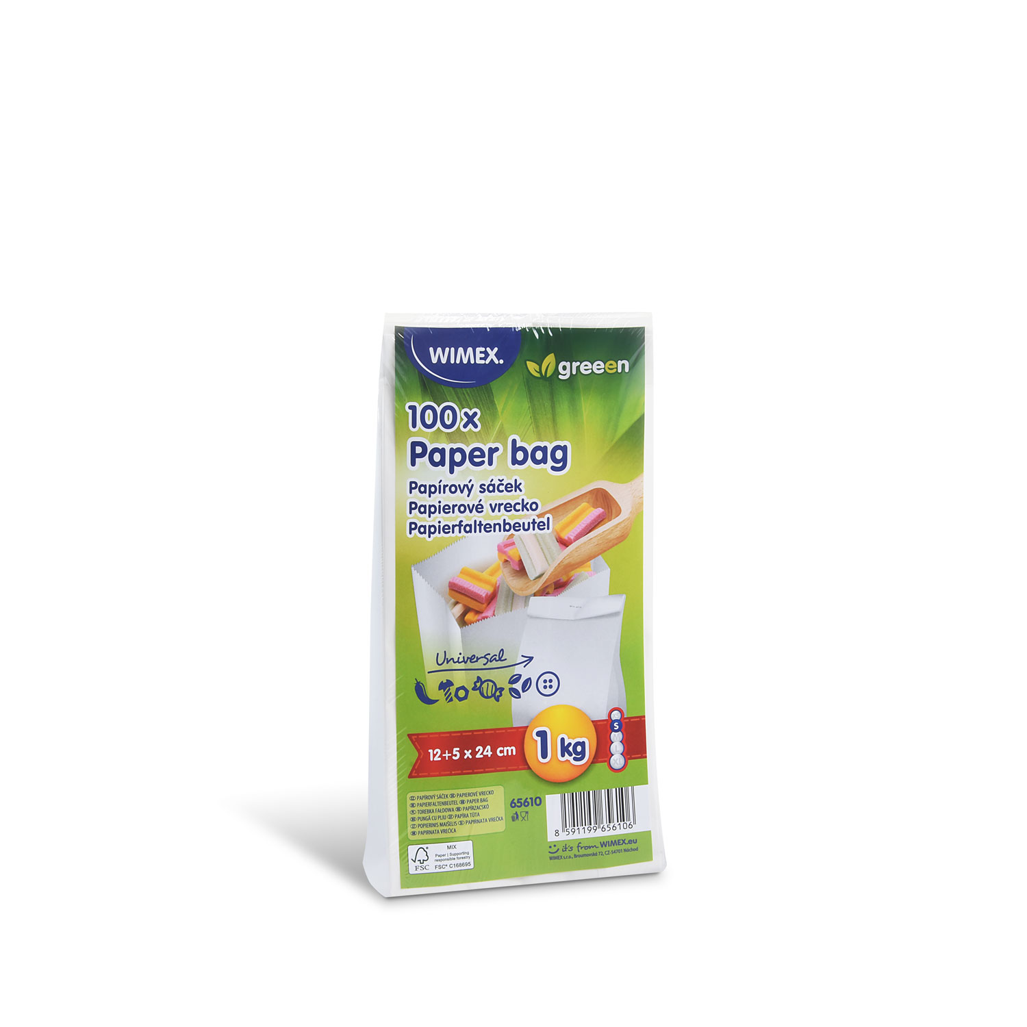 Papierfaltenbeutel aus Papier weiss FSC Mix 12+5 x 24 cm, Packung mit 100 Stück