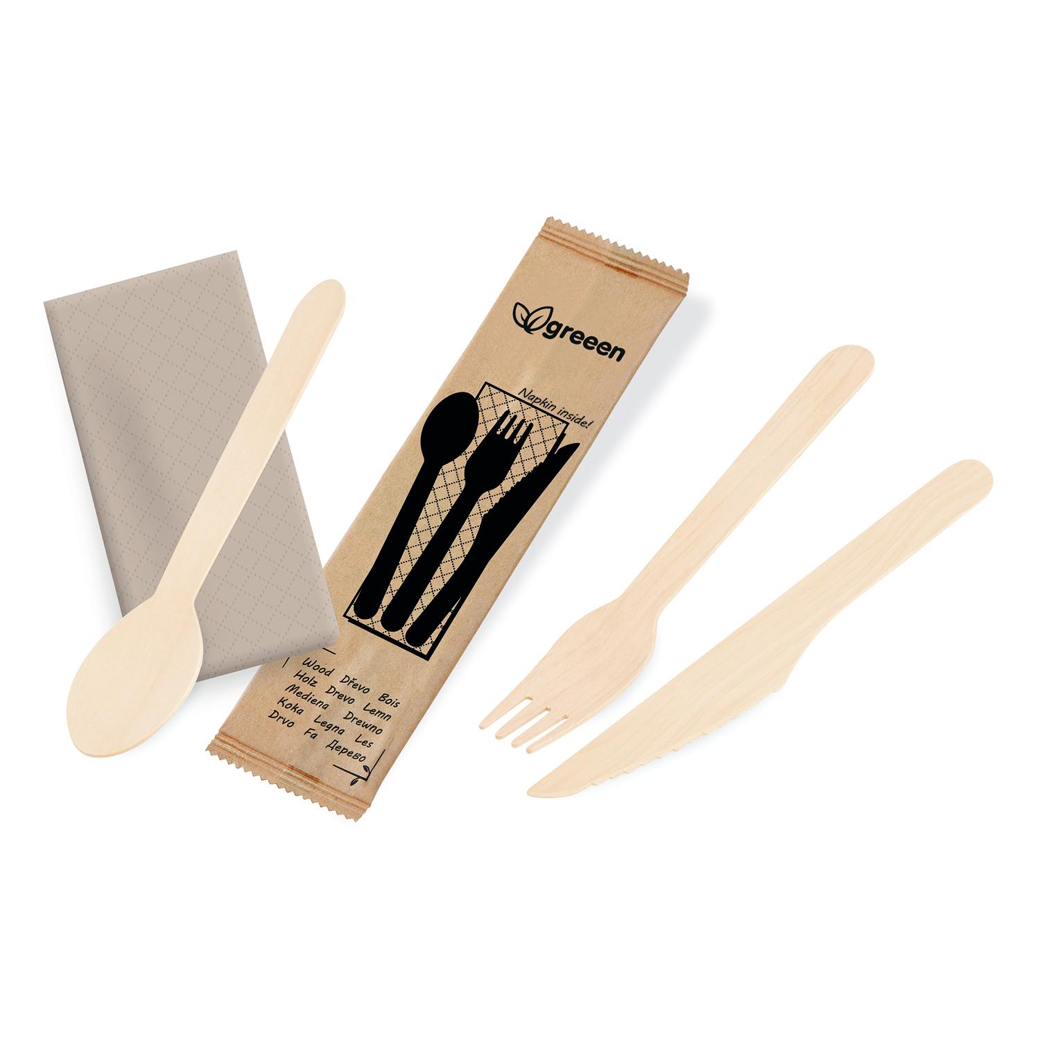 Besteckset (aus Holz) Messer-Gabel-Löffel+Serviette Besteckset (aus Holz) Messer-Gabel-Löffel+Serviette