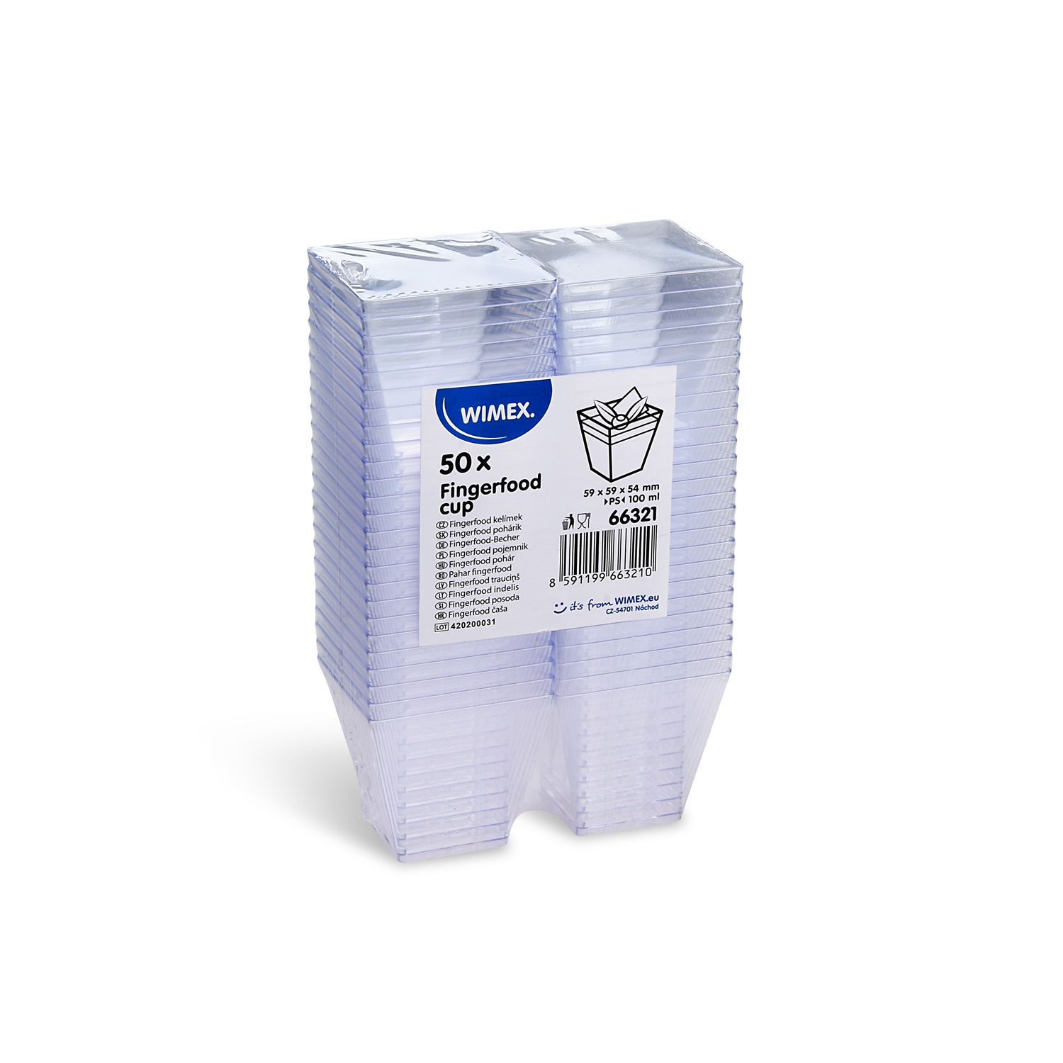 Fingerfood-Becher PS eckig glasklar 100 ml, Packung mit 50 Stück