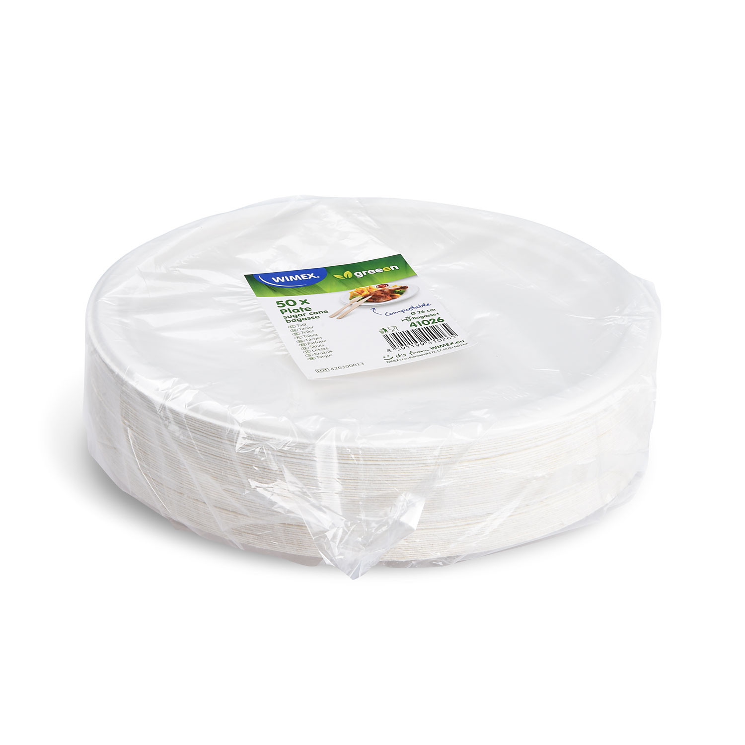 Teller aus Zuckerrohr-Bagasse Ø 26 cm, Packung mit 50 Stück
