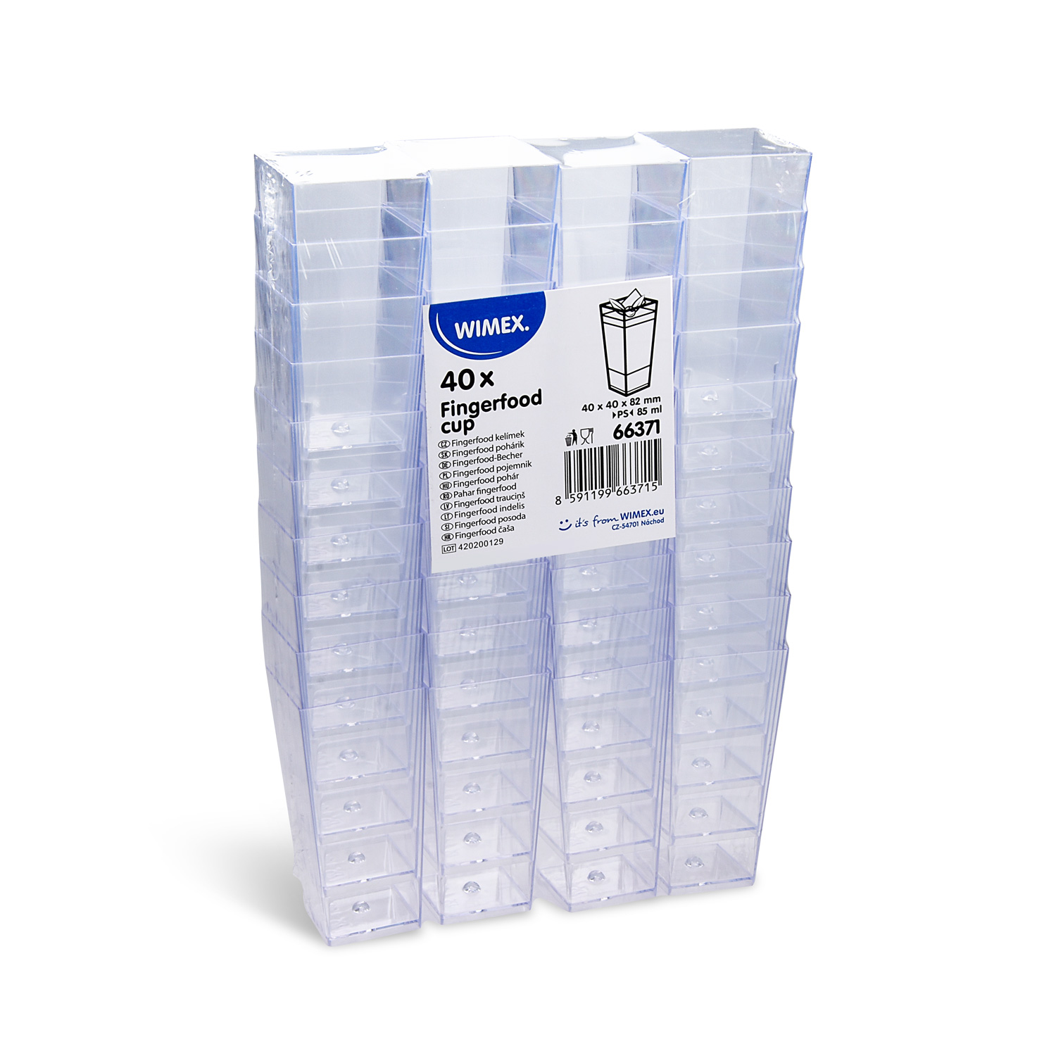 Fingerfood-Becher PS eckig glasklar 85 ml, Packung mit 40 Stück