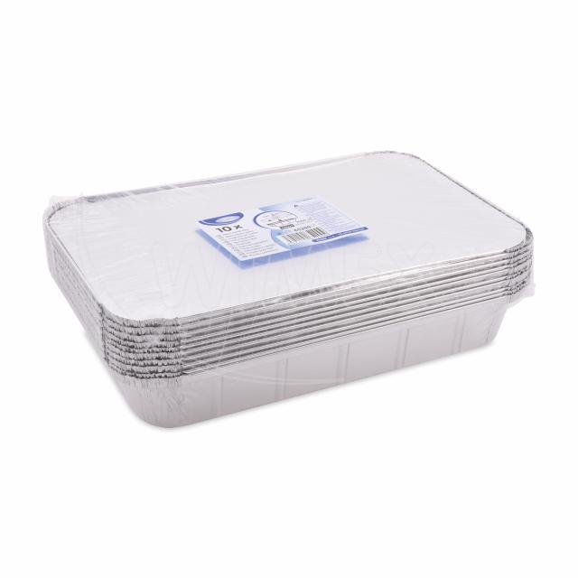 Alu-Schale eckig 315 x 211 x 51 mm, 2000 ml, mit Deckel, Packung mit 10 Sets