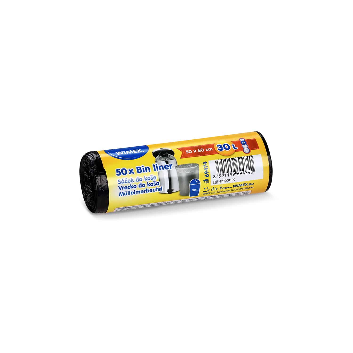 Mülleimerbeutel HDPE schwarz 50 x 60 cm 30 L, Packung mit 50 Stück