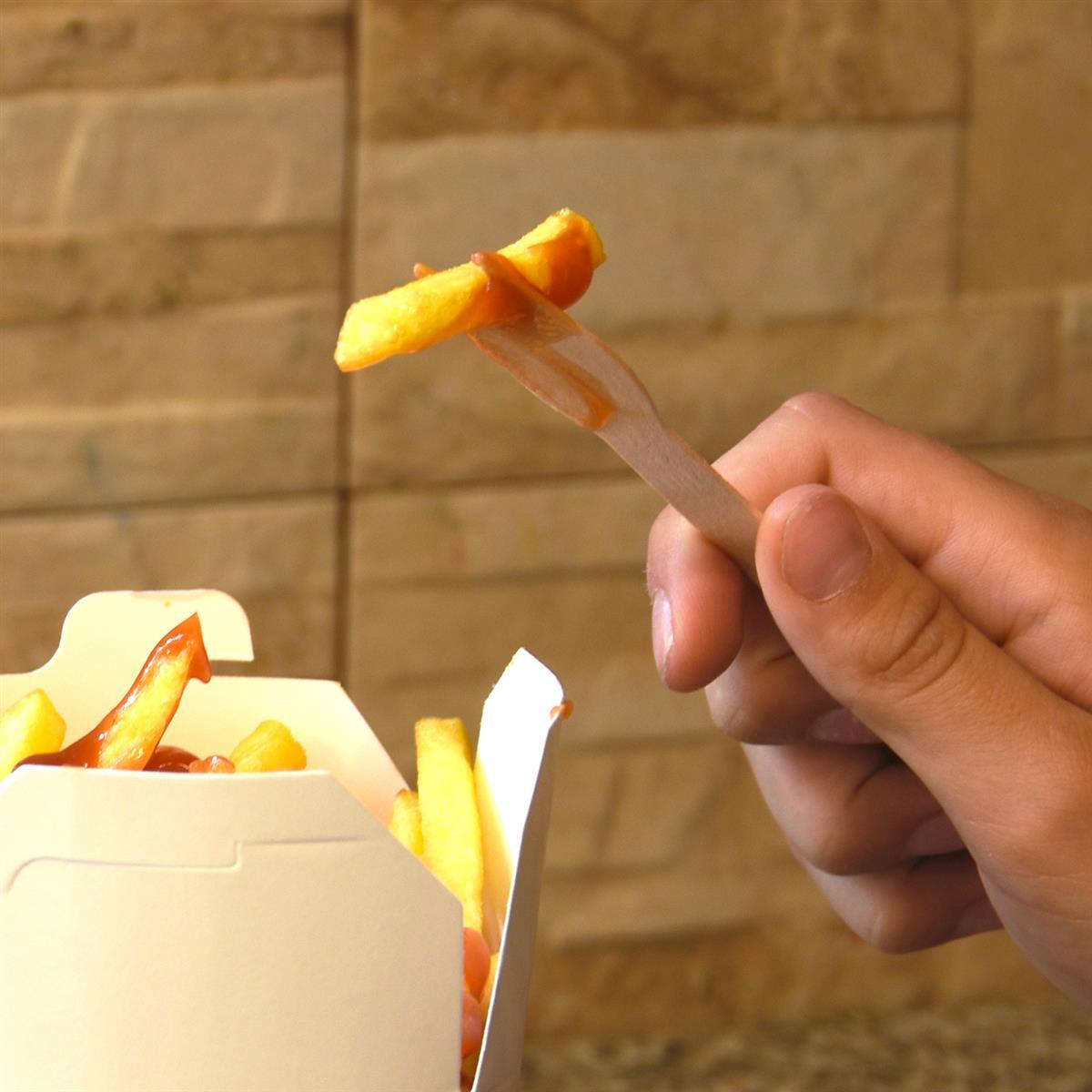 Pommes-Frites-Gabel aus Holz FSC 100% 8,5 cm, Packung mit 1000 Stück