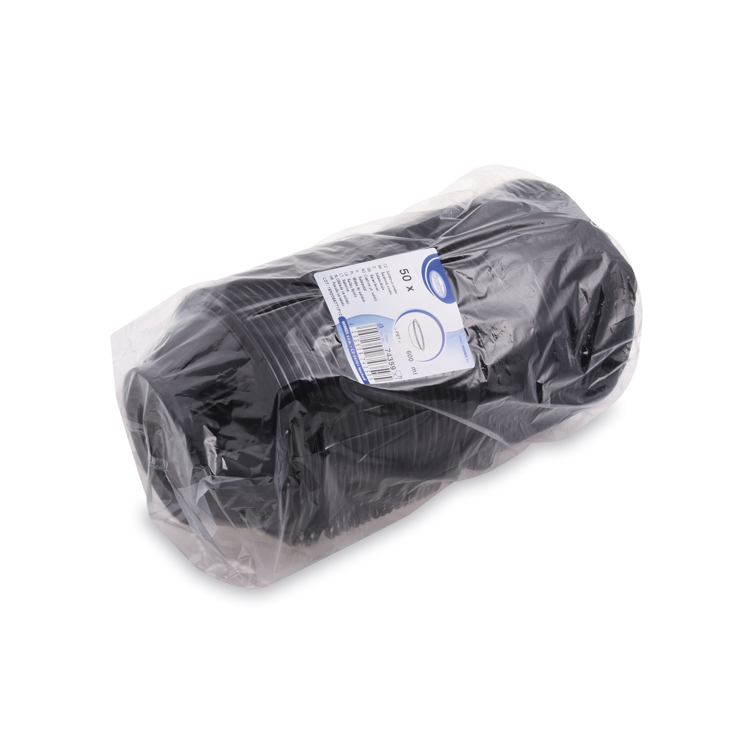 Salatschale aus rPET schwarz, Ø 176 x 59 mm, 600 ml, Packung mit 50 Stück