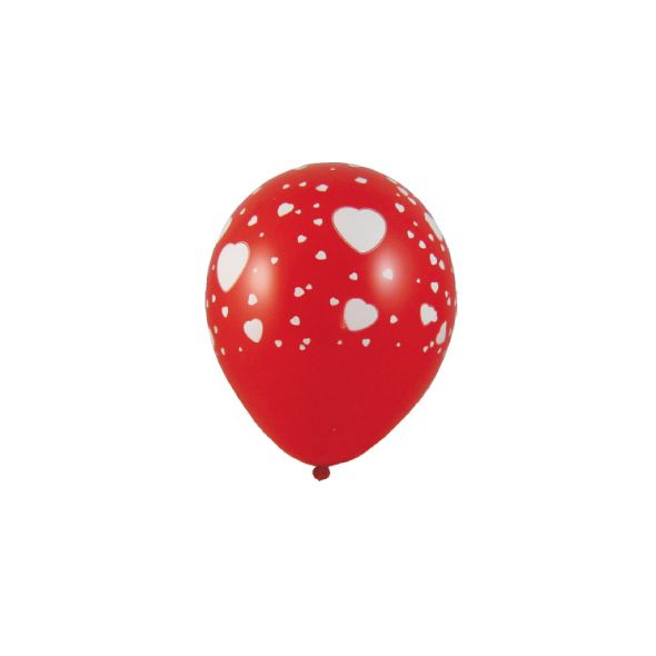 Herz-Luftballons aus Latex, Ø 30 cm, weiss/rot, Motiv, Packung mit 5 Stück
