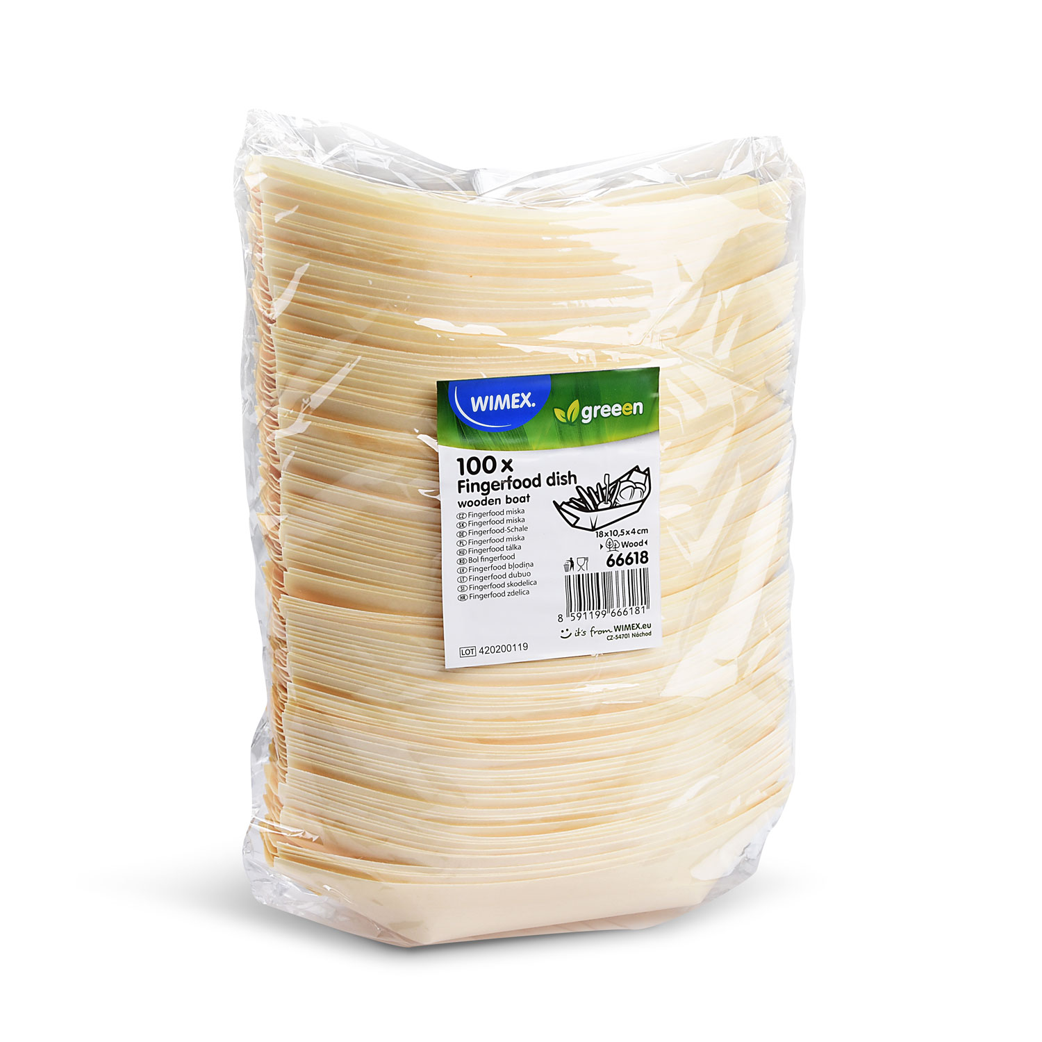 Fingerfood-Schale Holz FSC 100% Schiffchen 18 x 10,5 cm, Packung mit 100 Stück