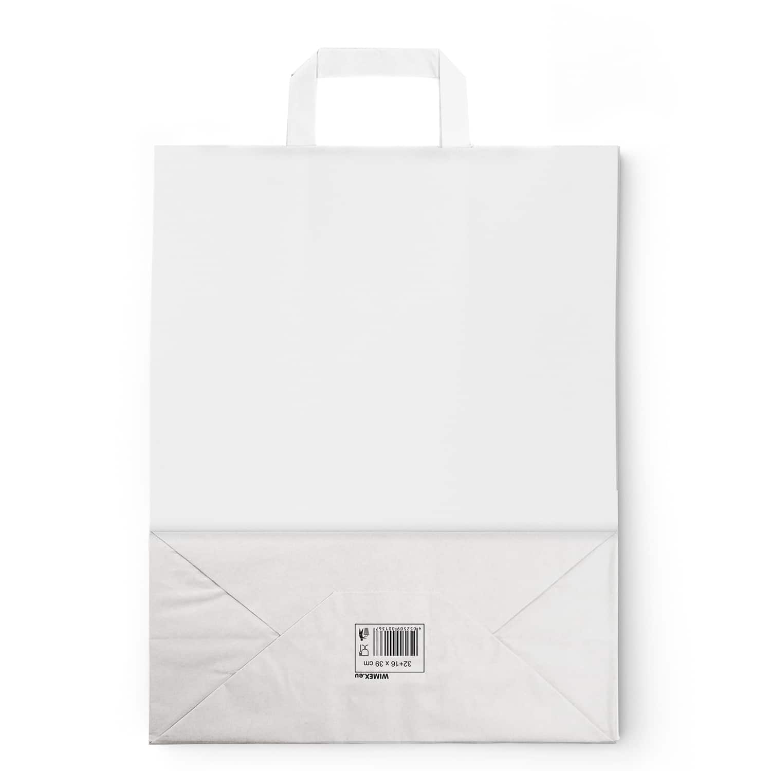 Papiertragetasche aus Papier weiss 32+16 x 39 cm, Packung mit 50 Stück