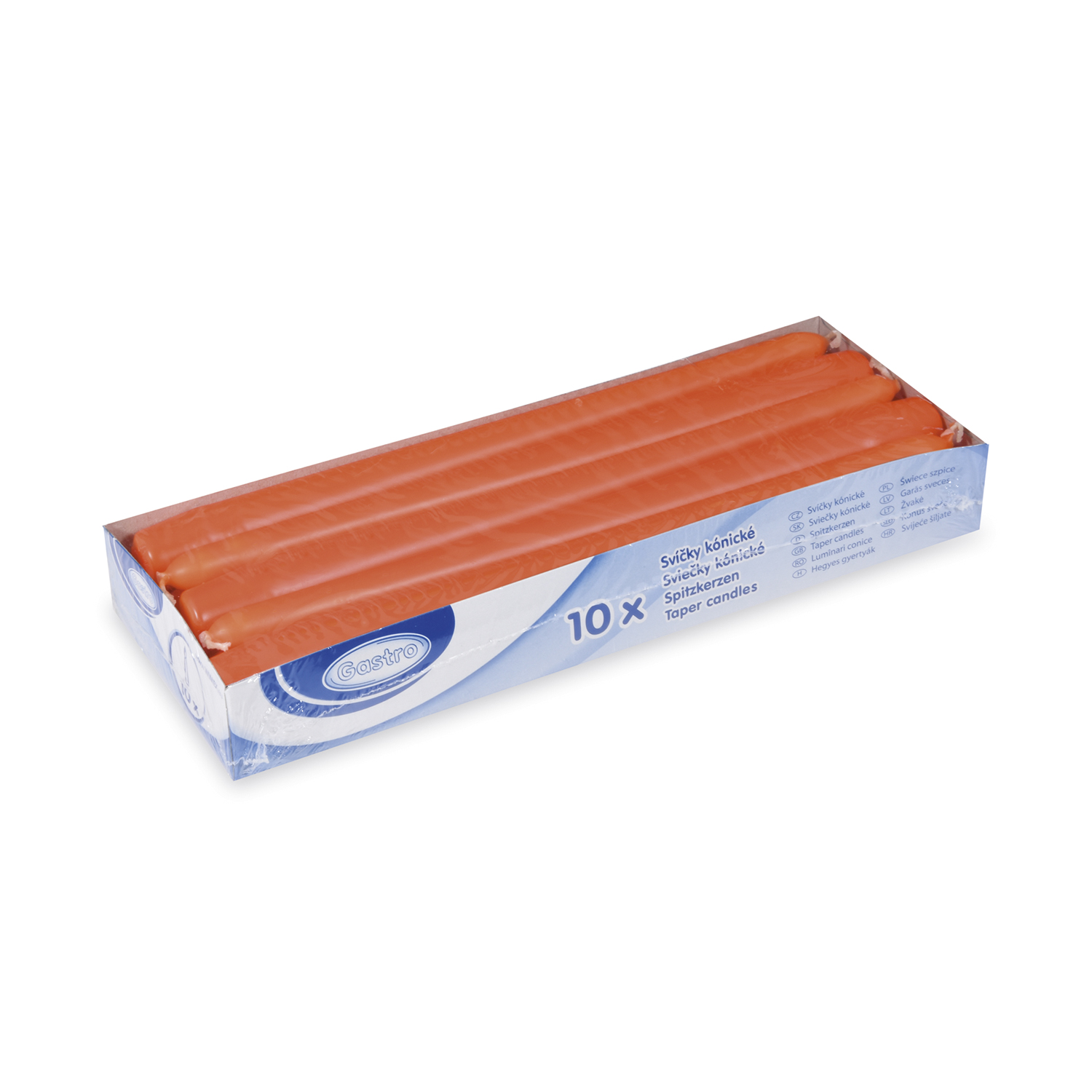Spitzkerze Wachs orange Ø 23 x 245 mm, Packung mit 10 Stück, ca. 8 Std.