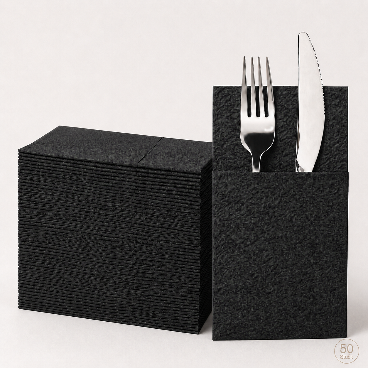 Besteckserviette PAP FSC Mix-Airlaid 40 x 32 cm schwarz, Packung mit 50 Stück