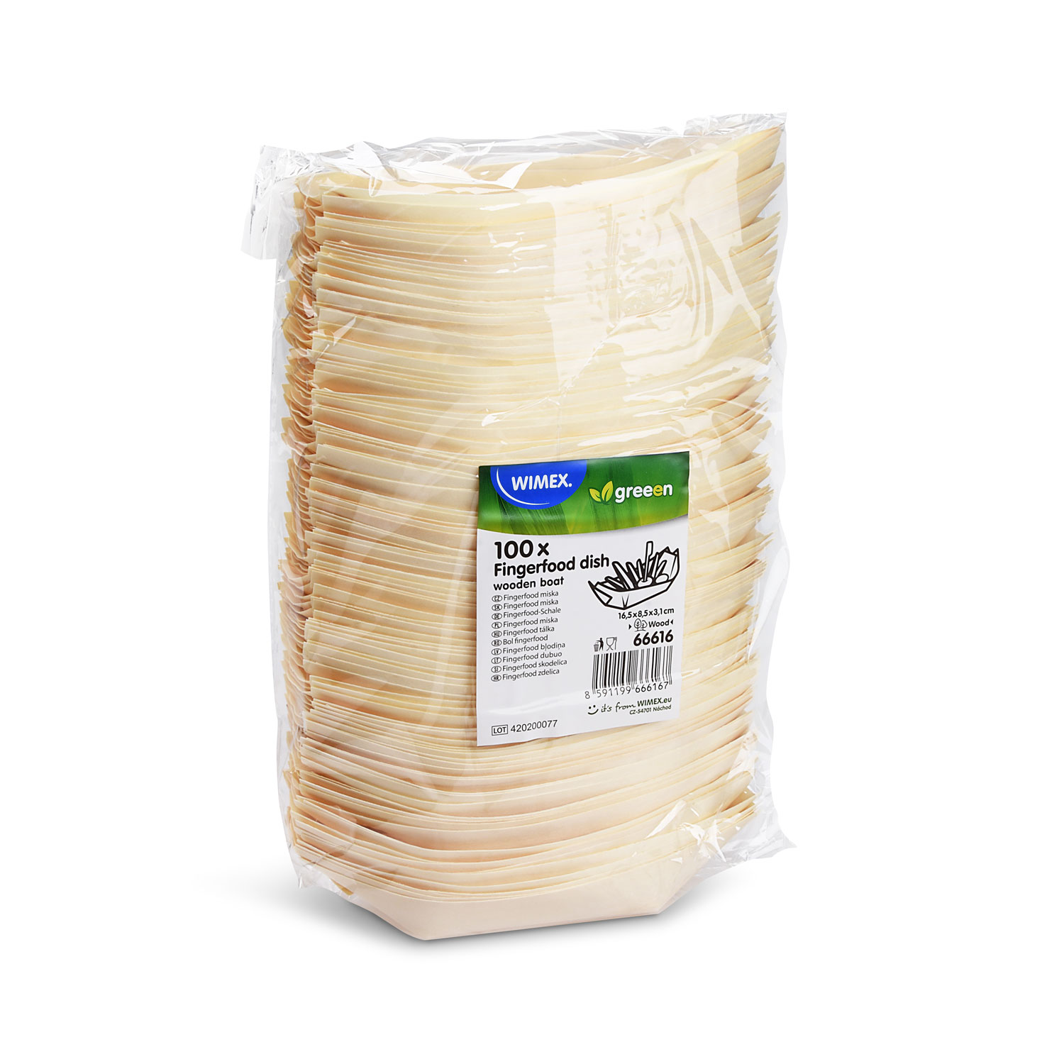 Fingerfood-Schale Holz FSC 100% Schiffchen 16,5 x 8,5 x 3,1 cm, Packung mit 100 Stück