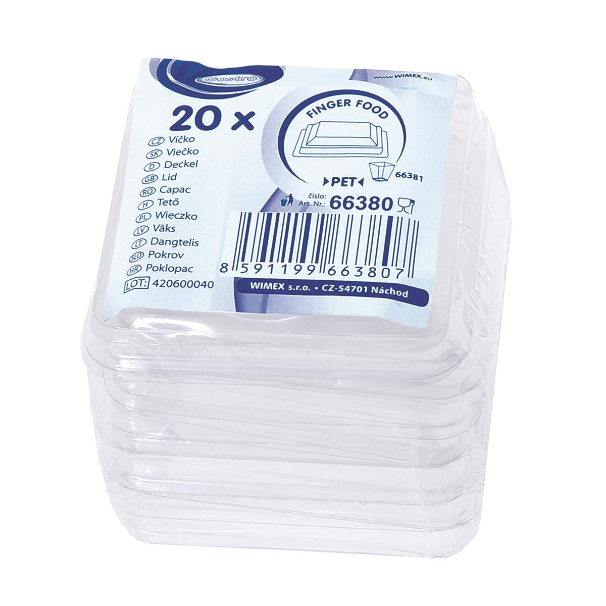 Deckel PET klar 58 x 58 mm für Fingerfood-Becher, Packung mit 20 Stück