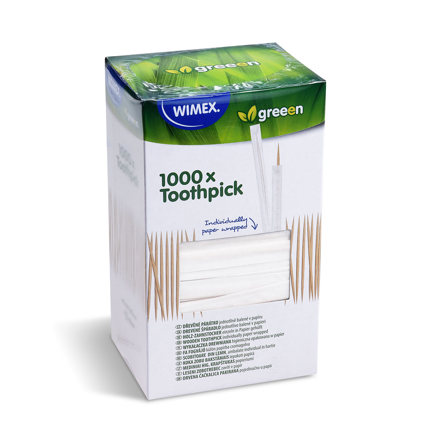 Zahnstocher aus Holz FSC 100%, einzeln in Papier verpackt, Packung mit 1000 Stück