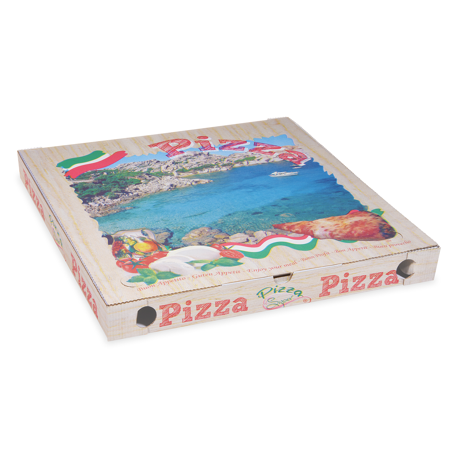 Pizzakarton aus Mikrowellpappe 50 x 50 x 5 cm Pizzakarton aus Mikrowellpappe 50 x 50 x 5 cm