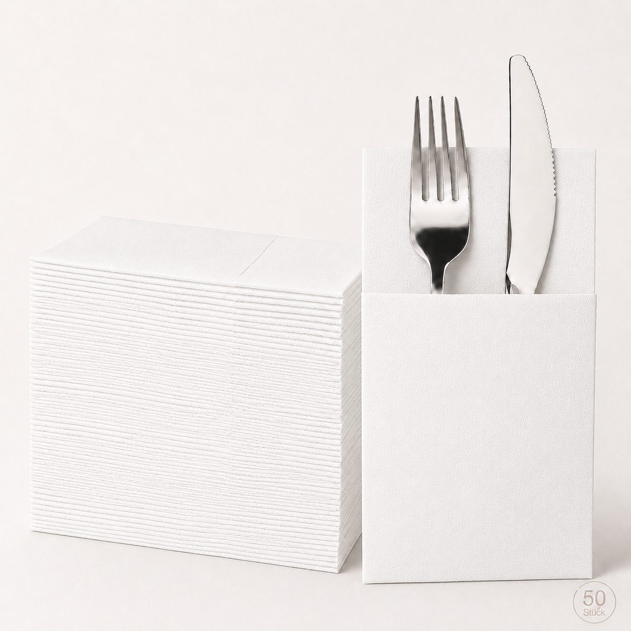 Besteckserviette PAP Airlaid FSC Mix 40 x 32 cm weiss, Packung mit 50 Stück
