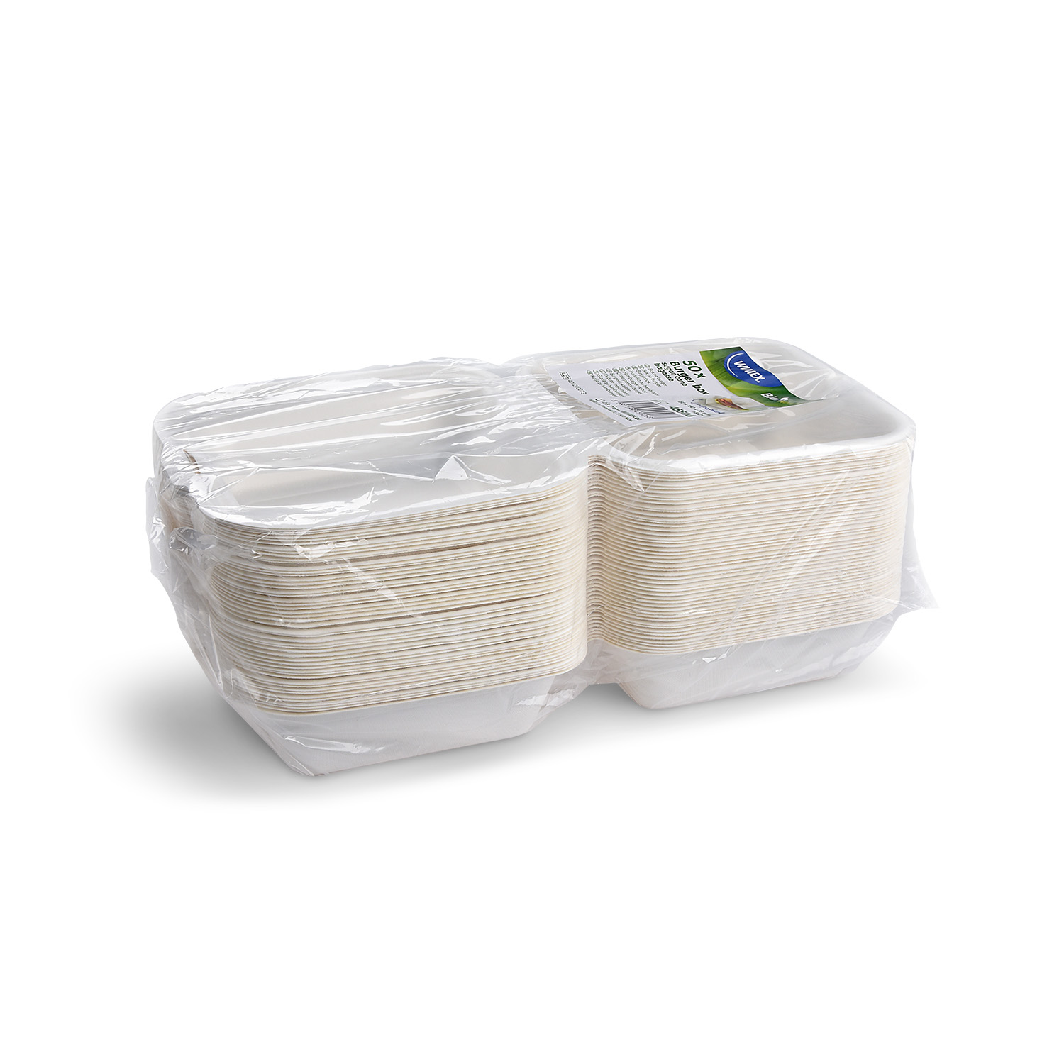 Burgerbox aus Zuckerrohr-Bagasse 152 x 150 x 78 mm, Packung mit 50 Stück