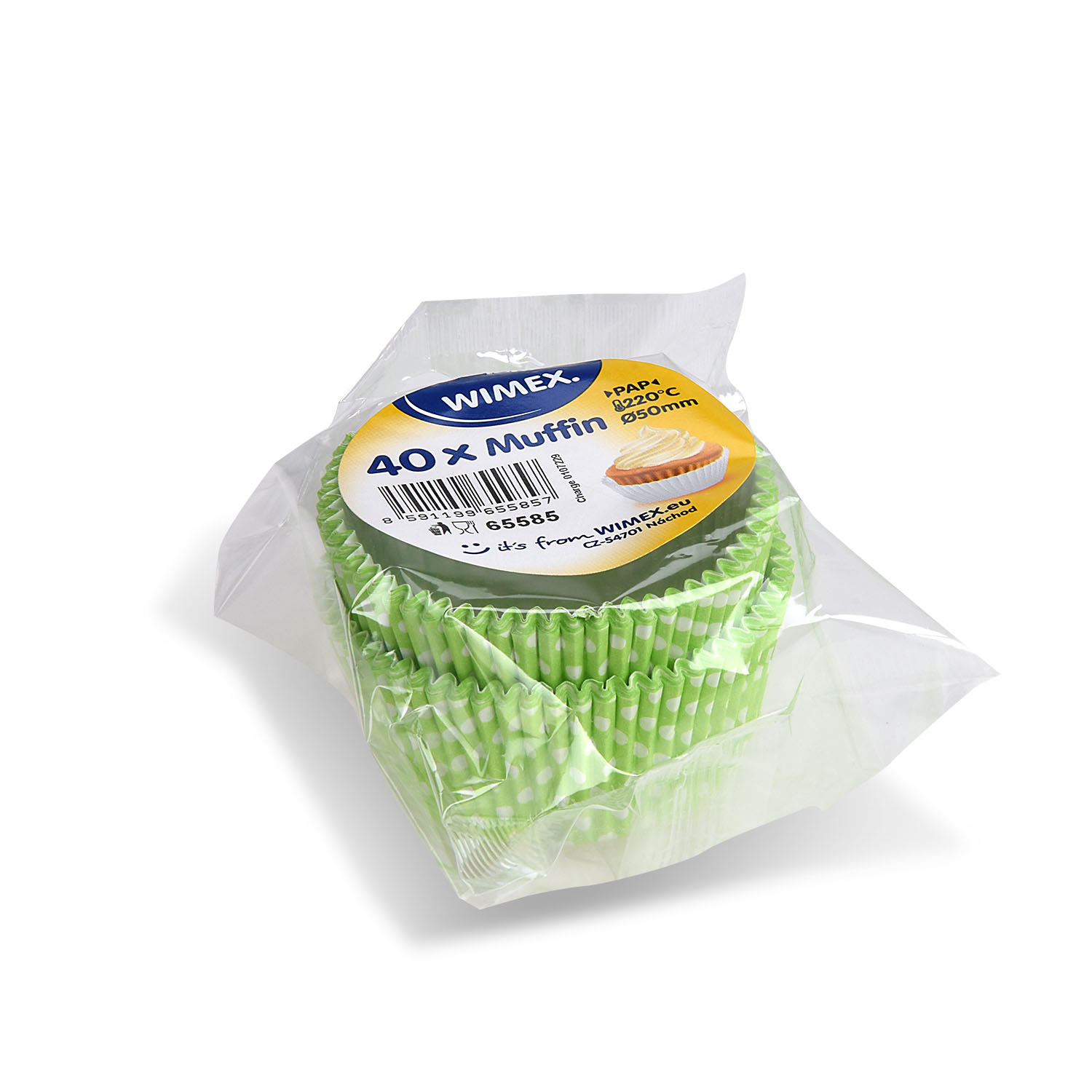 Gebäckkapsel aus PAP Ø 50 x 30 mm Punkte weiss/gelbgrün, Packung mit 40 Stück