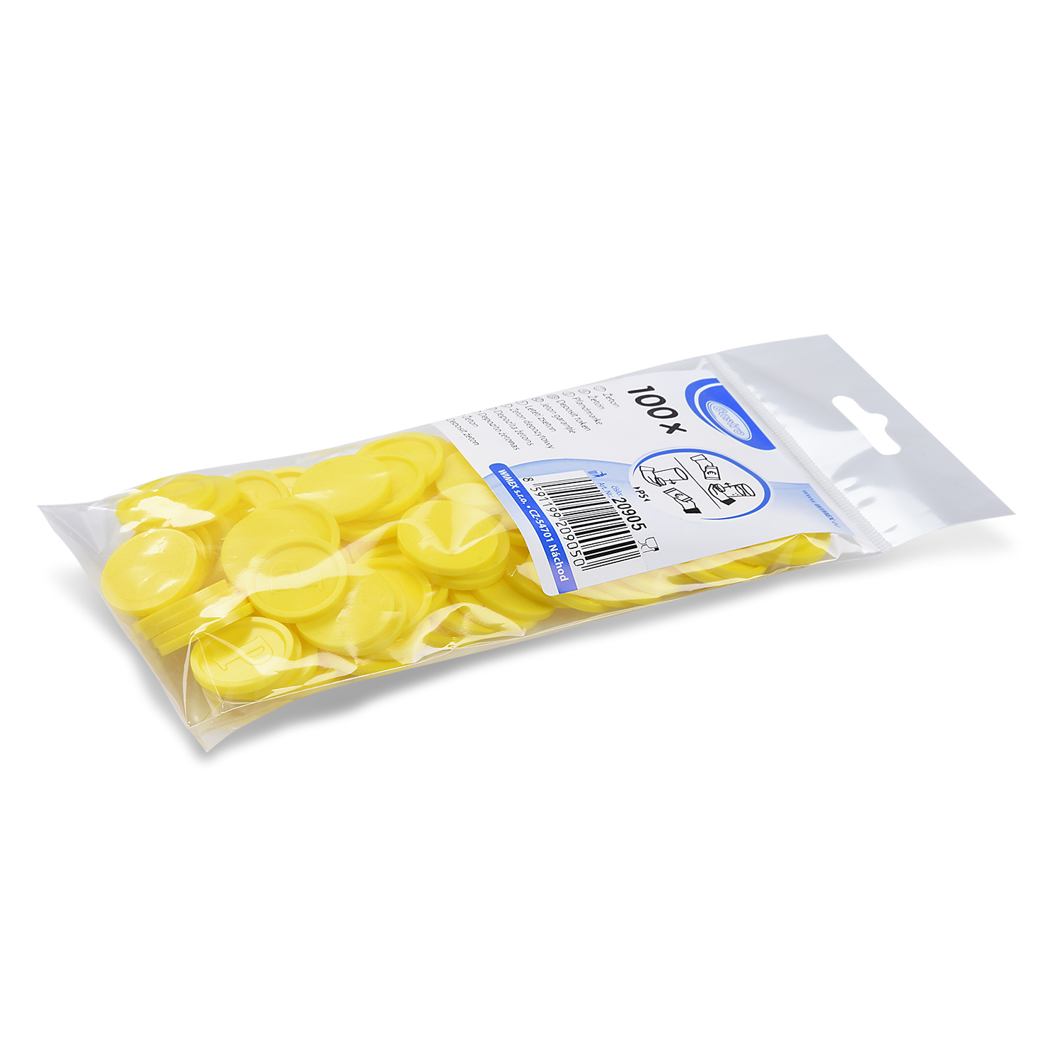 Pfandmarke aus PS gelb Ø 23 mm, Packung mit 100 Stück
