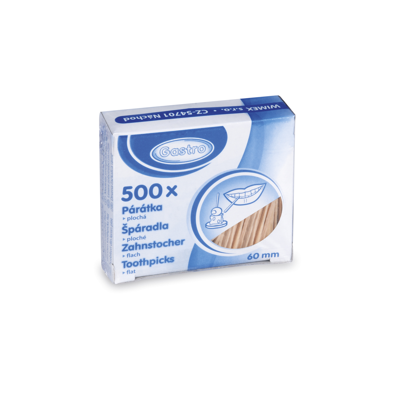 Zahnstocher aus Holz FSC 100%, flach, 60 mm, Packung mit 500 Stück