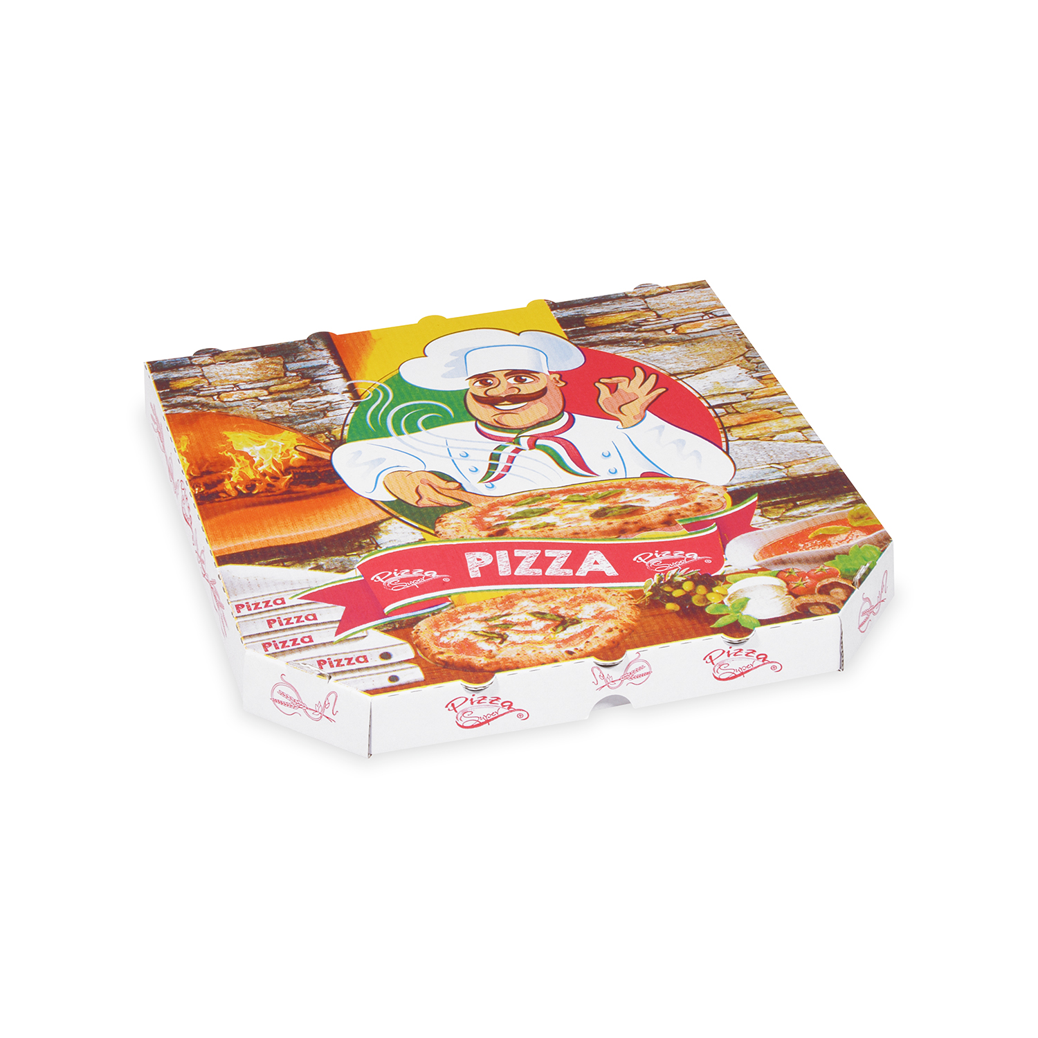 Pizzakarton aus Mikrowellpappe 30 x 30 x 3 cm Pizzakarton aus Mikrowellpappe 30 x 30 x 3 cm