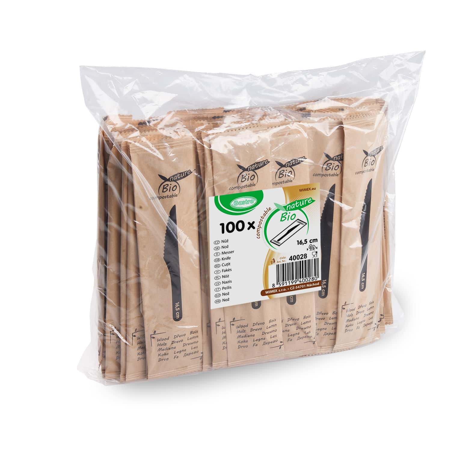 Holzmesser 16,5 cm, einzeln verpackt, Packung mit 100 Stück