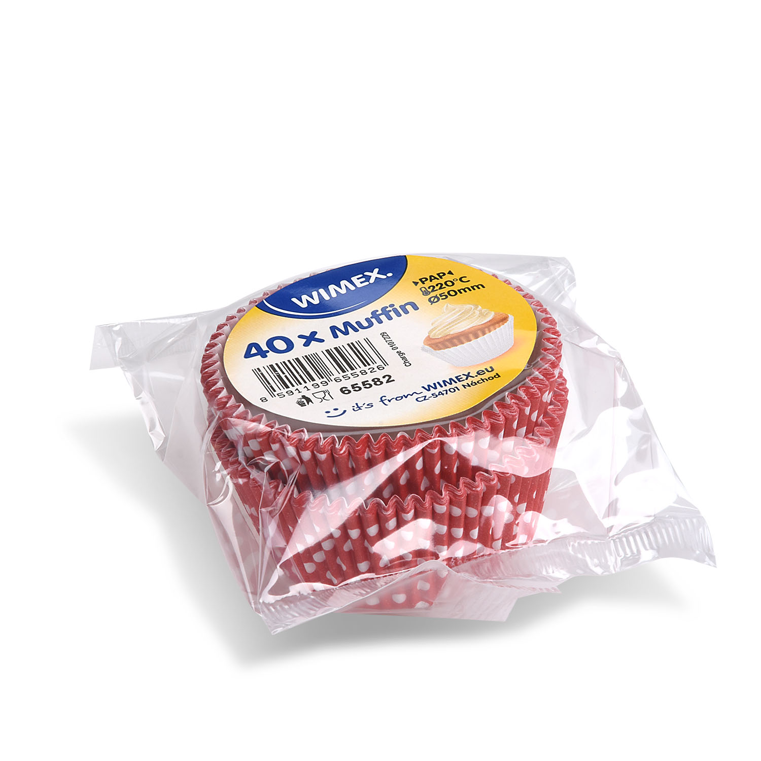 Gebäckkapsel PAP Punkte weiss/rot Ø 50 x 30 mm, Packung mit 40 Stück