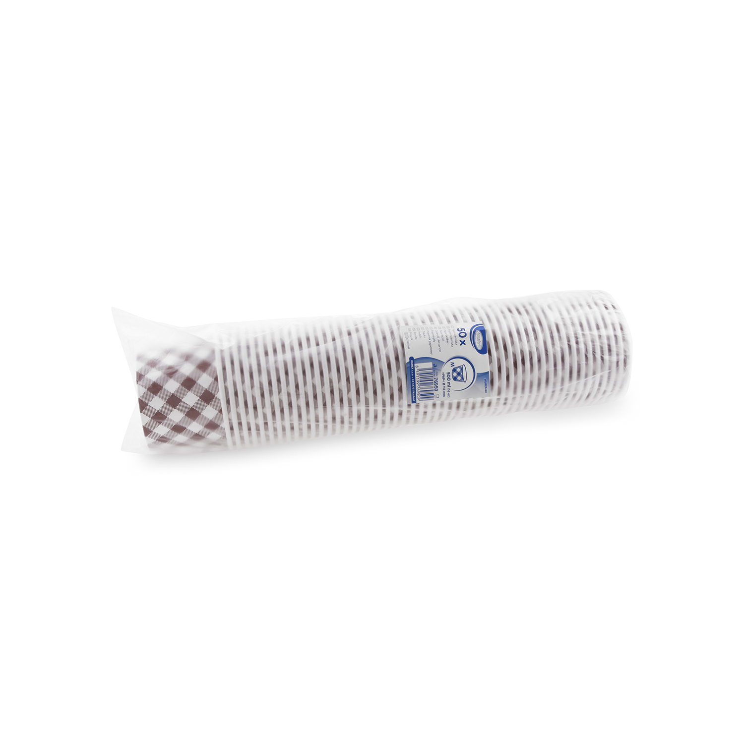 Papierbecher aus PAP FSC Mix/PE weiss, 500 ml, Ø 115 x 78 mm, Karo, Packung mit 50 Stück