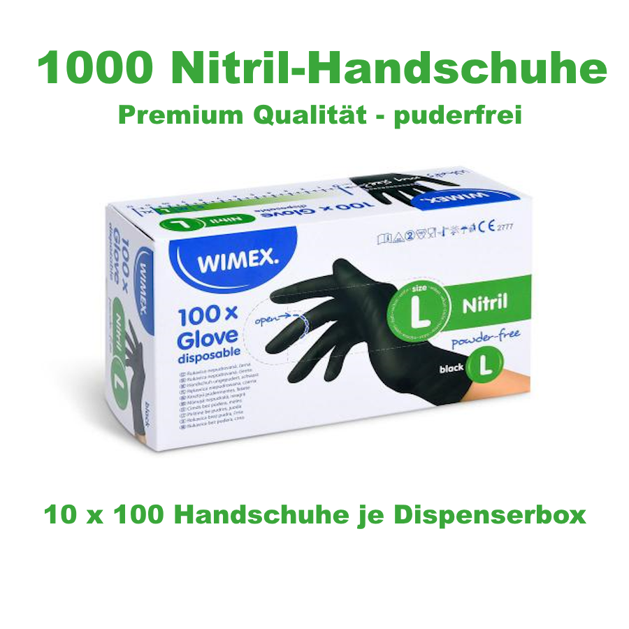 Nitrilhandschuh ungepudert schwarz Grösse L, Karton mit 1000 Stück