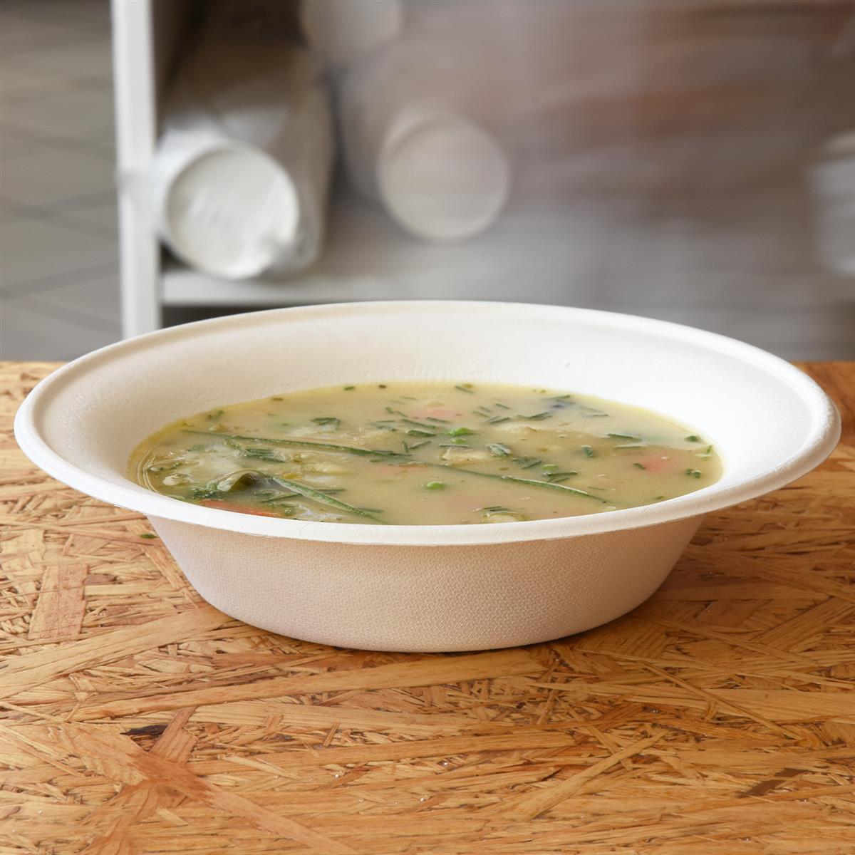 Schale aus Zuckerrohr-Bagasse Ø 210 mm 700 ml natur, Packung mit 50 Stück