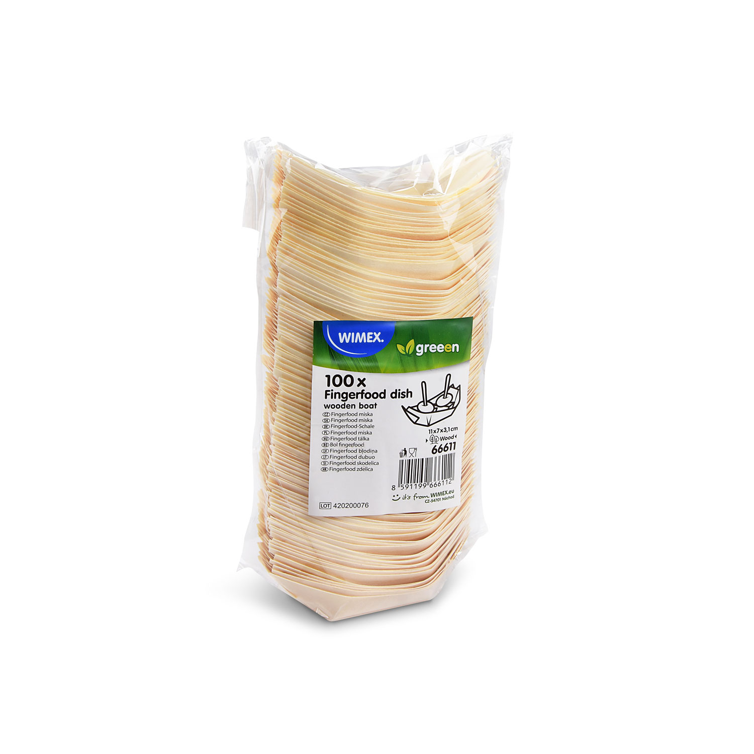 Fingerfood-Schale Holz FSC 100% Schiffchen 11 x 7 x 3,1 cm, Packung mit 100 Stück