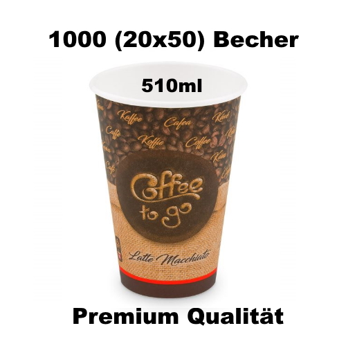 Pappbecher FSC Mix/PE 510 ml Ø 90 mm Motiv Coffee to go, Karton mit 800 Stück