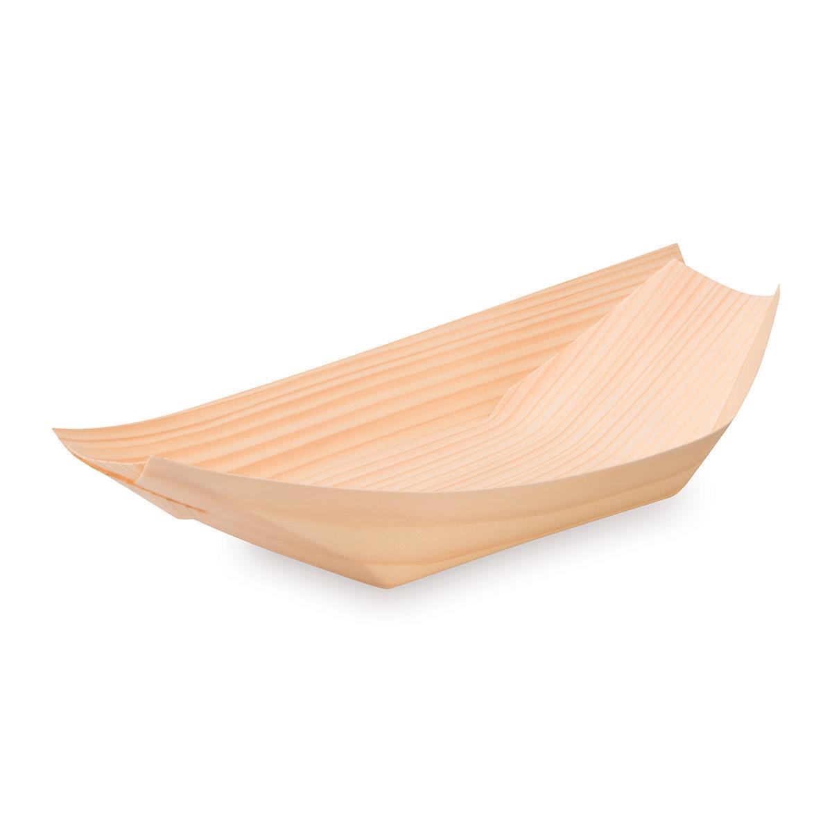 Fingerfood-Schale aus Holz FSC 100% Schiffchen 21,5 x 11 x 4 cm Packung à 100 Stück