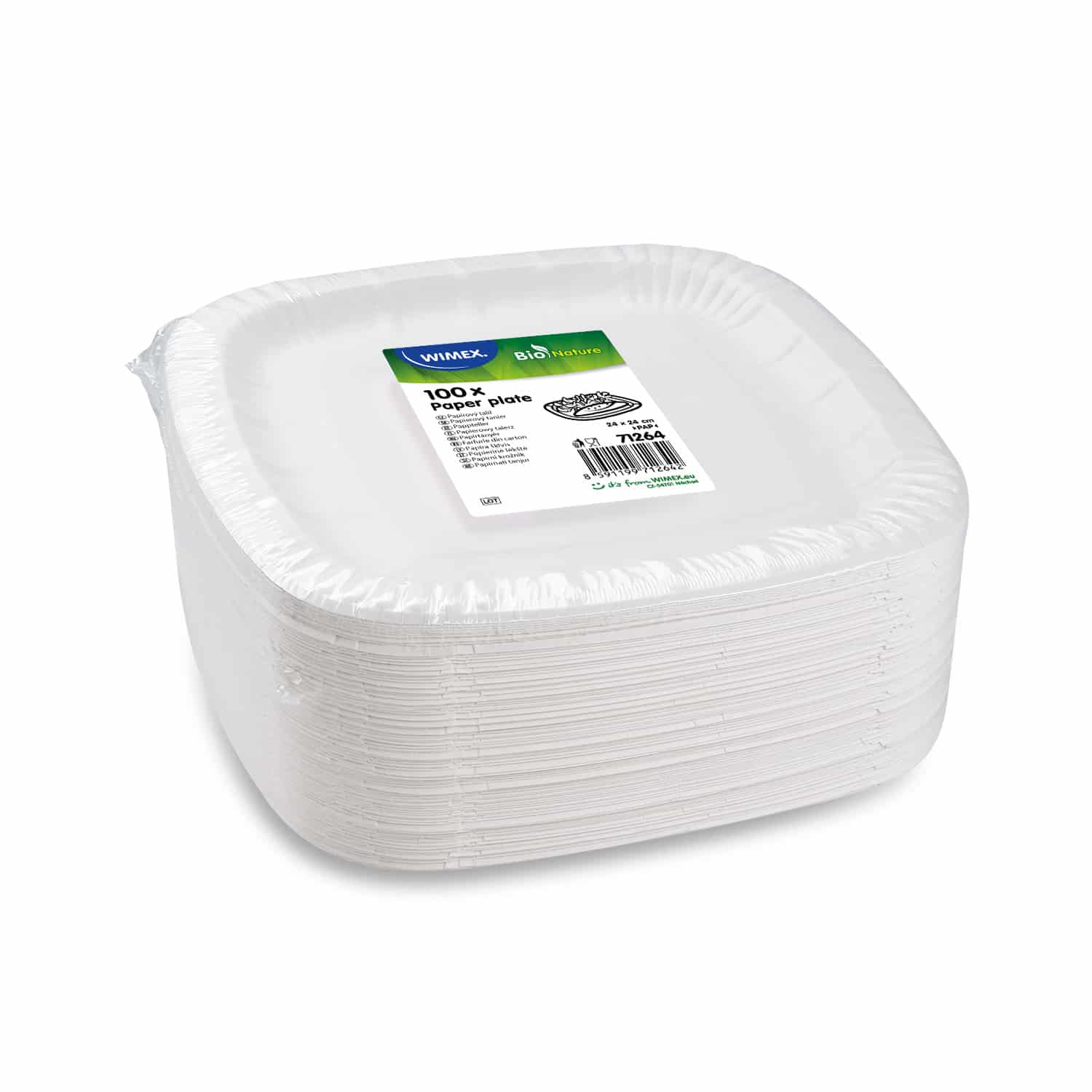Pappteller quadratisch FSC Mix weiss 24 x 24 cm, Packung mit 100 Stück