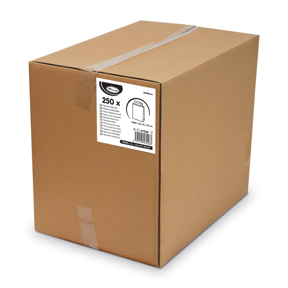 Papiertragetasche aus Papier FSC Mix weiss 26+14 x 32 cm, Packung mit 250 Stück