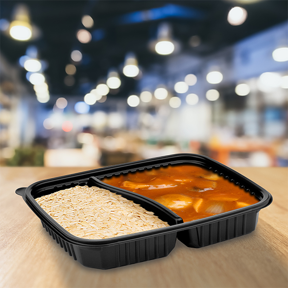 Mikrowellenschale PP 2-geteilt schwarz 250 x 185 mm 1100 ml, Packung mit 50 Stück