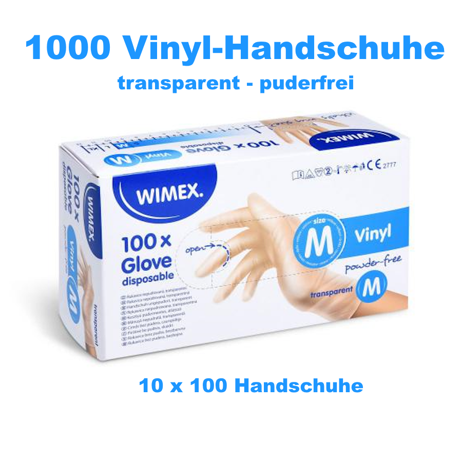 Vinyl-Handschuh transparent ungepudert Grösse M, Karton mit 1000 Stück