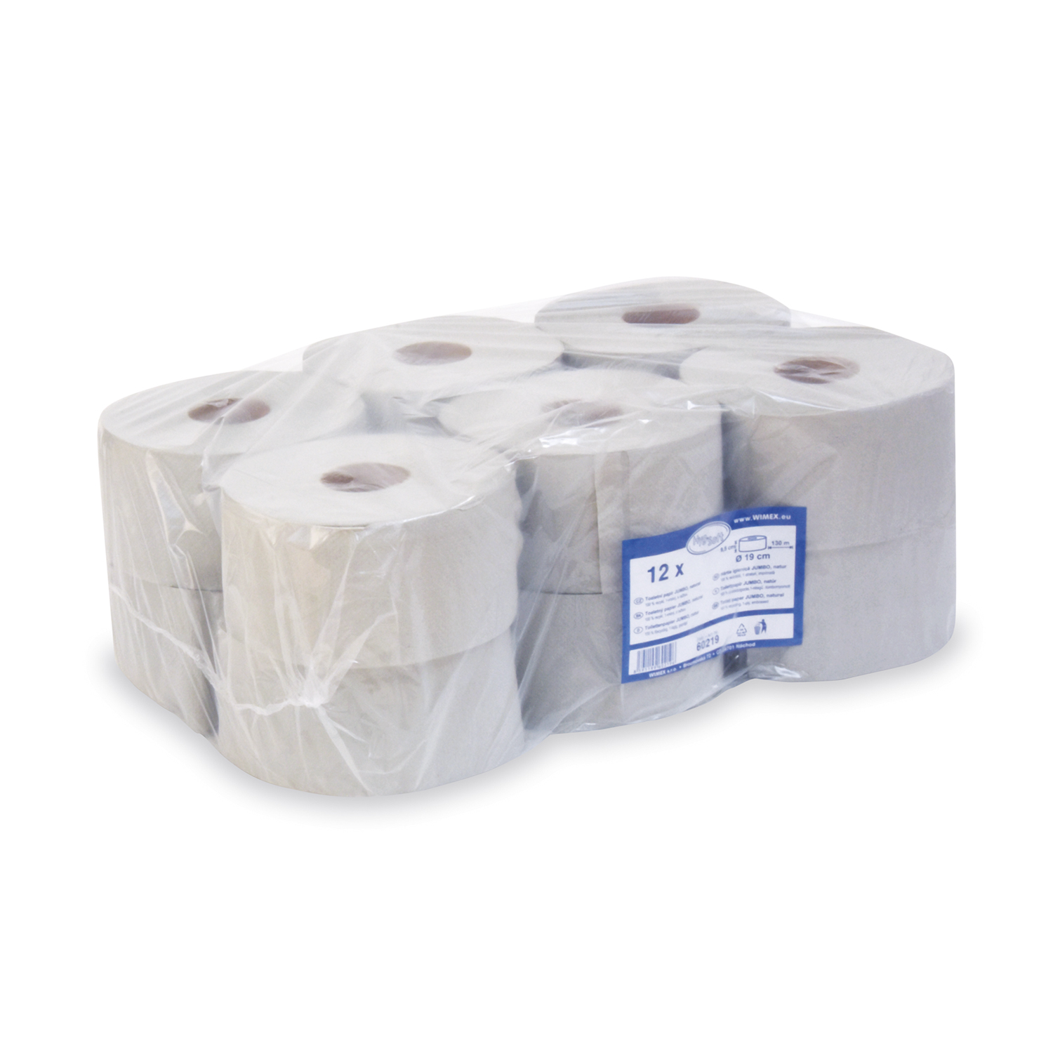 Jumbo Toilettenpapier aus Recyclingpapier natur, Ø 19 cm, 130 m, Packung mit 12 Stück