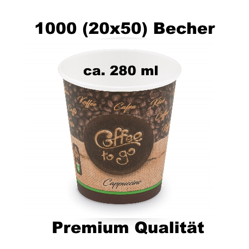 Pappbecher Coffee to go FSC Mix/PE Ø 80 mm 280 ml Motiv, Karton mit 1000 Stück