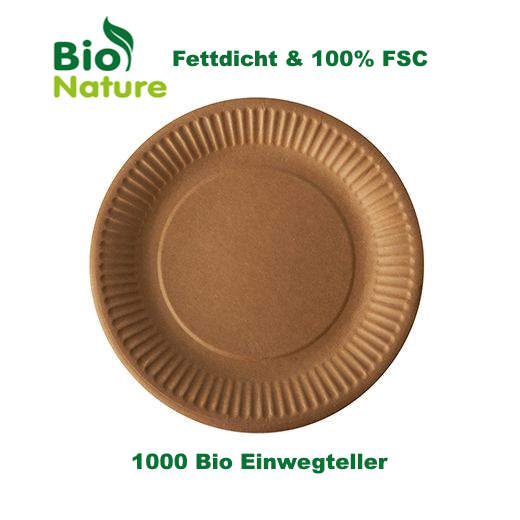 Pappteller aus PAP FSC Mix, Ø 18 cm, kraft, fettdicht, Karton mit 1000 Stück