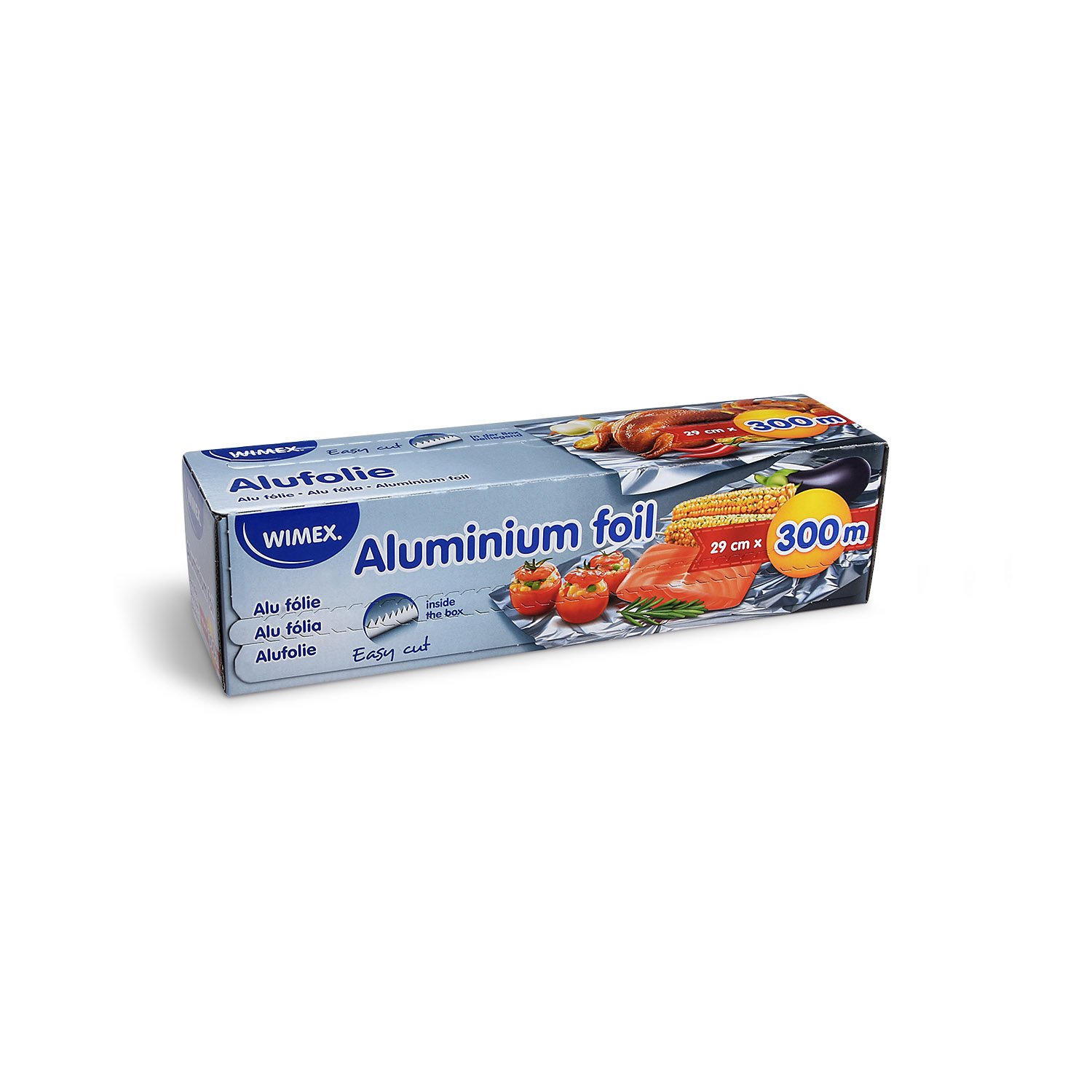 Alufolie 10,5µm 29cm x 300m im Spenderkarton mit Säge Alufolie 10,5µm 29cm x 300m im Spenderkarton mit Säge
