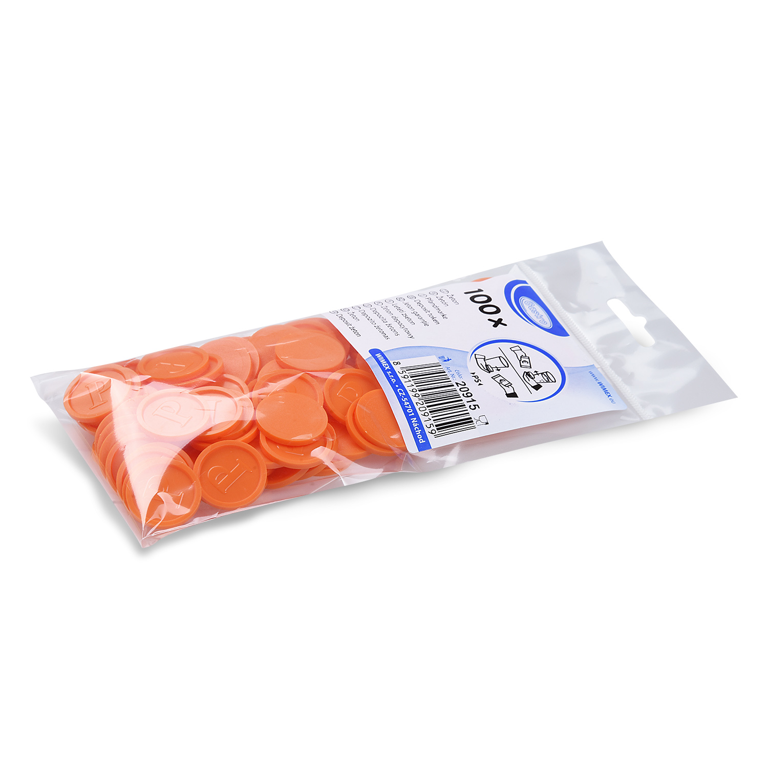 Pfandmarke PS orange Ø 23 mm, Packung mit 100 Stück