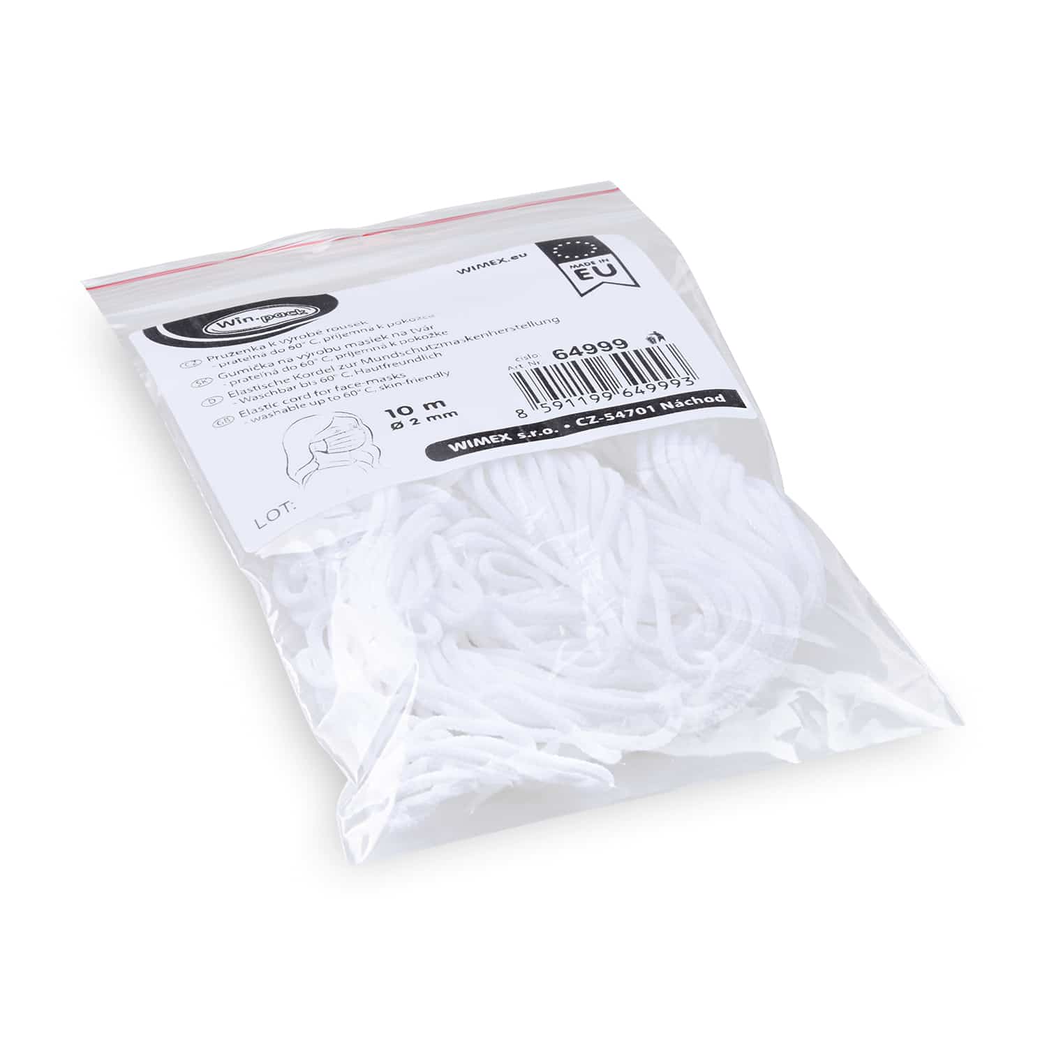 Elastische Kordel aus Textil weiss, Ø 2 mm, Packung mit 10 m