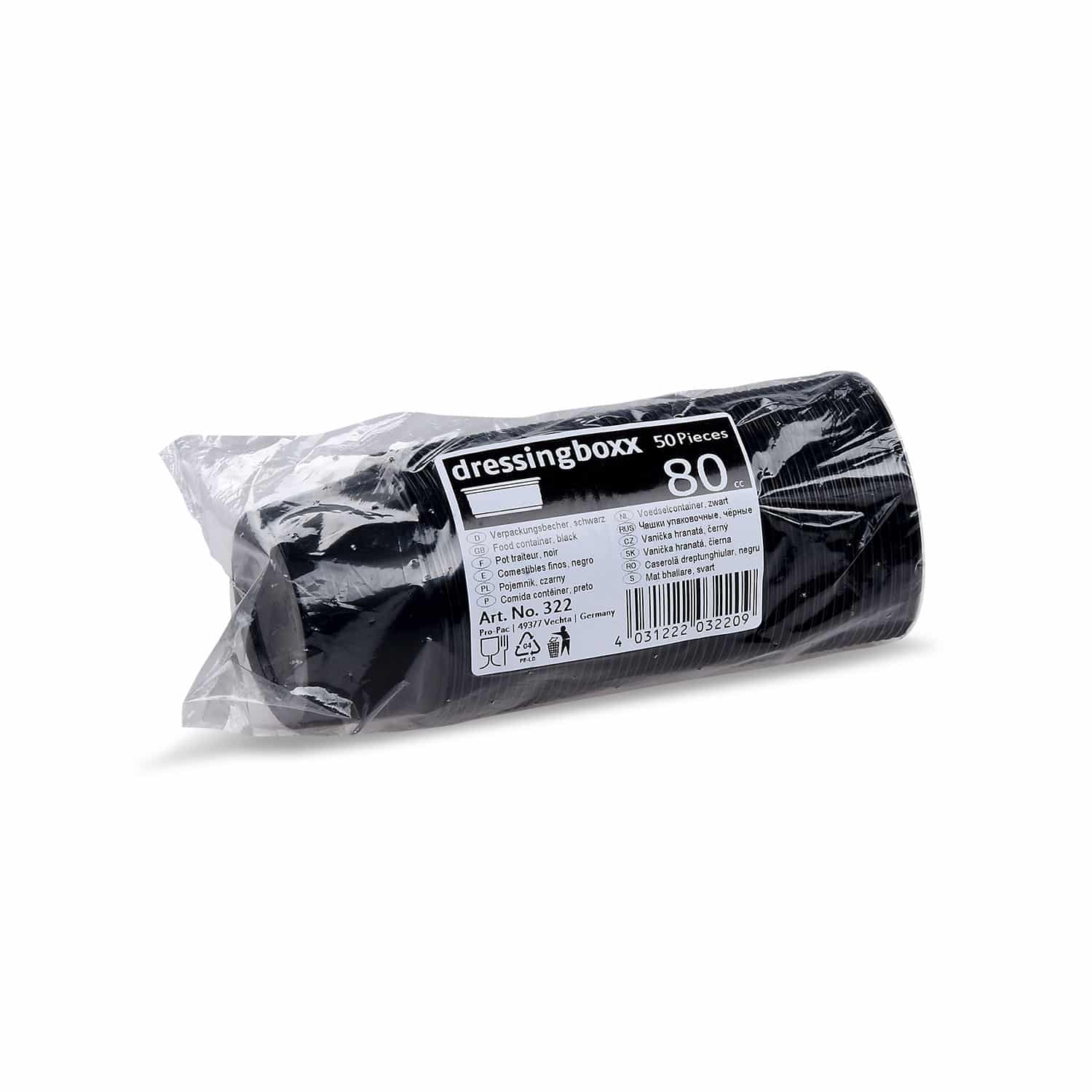 Dressingbecher PP schwarz Ø 70 x 35 mm 80 ml, Packung mit 50 Stück
