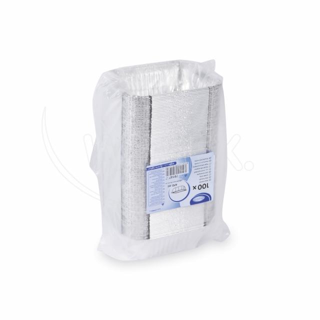 Alu Schale eckig 470 ml, 149 x 123 x 47 mm, Packung mit 100 Stück